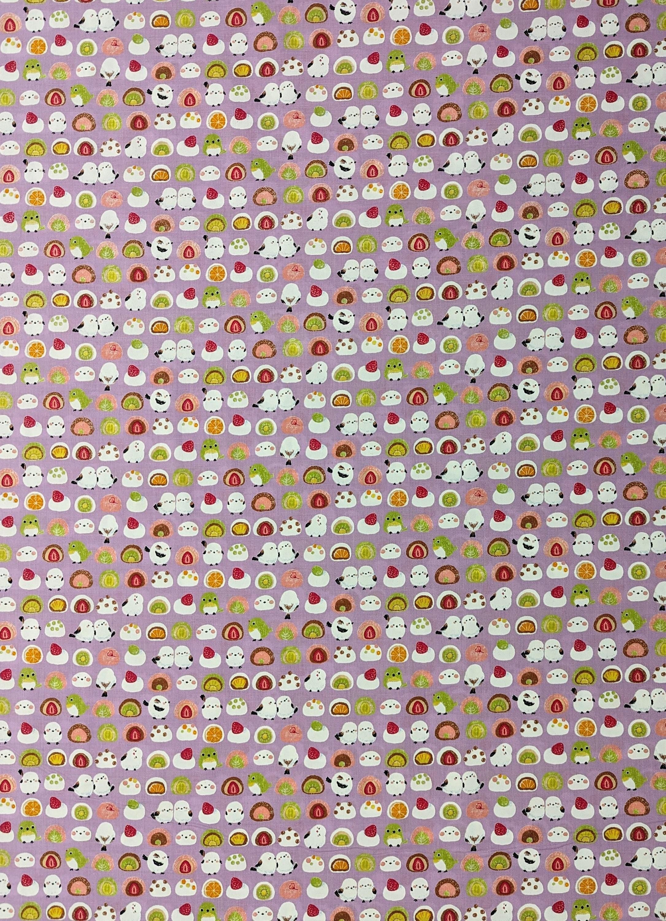 Senyo - Chickadees and Mochi Cotton Fabric - Purple