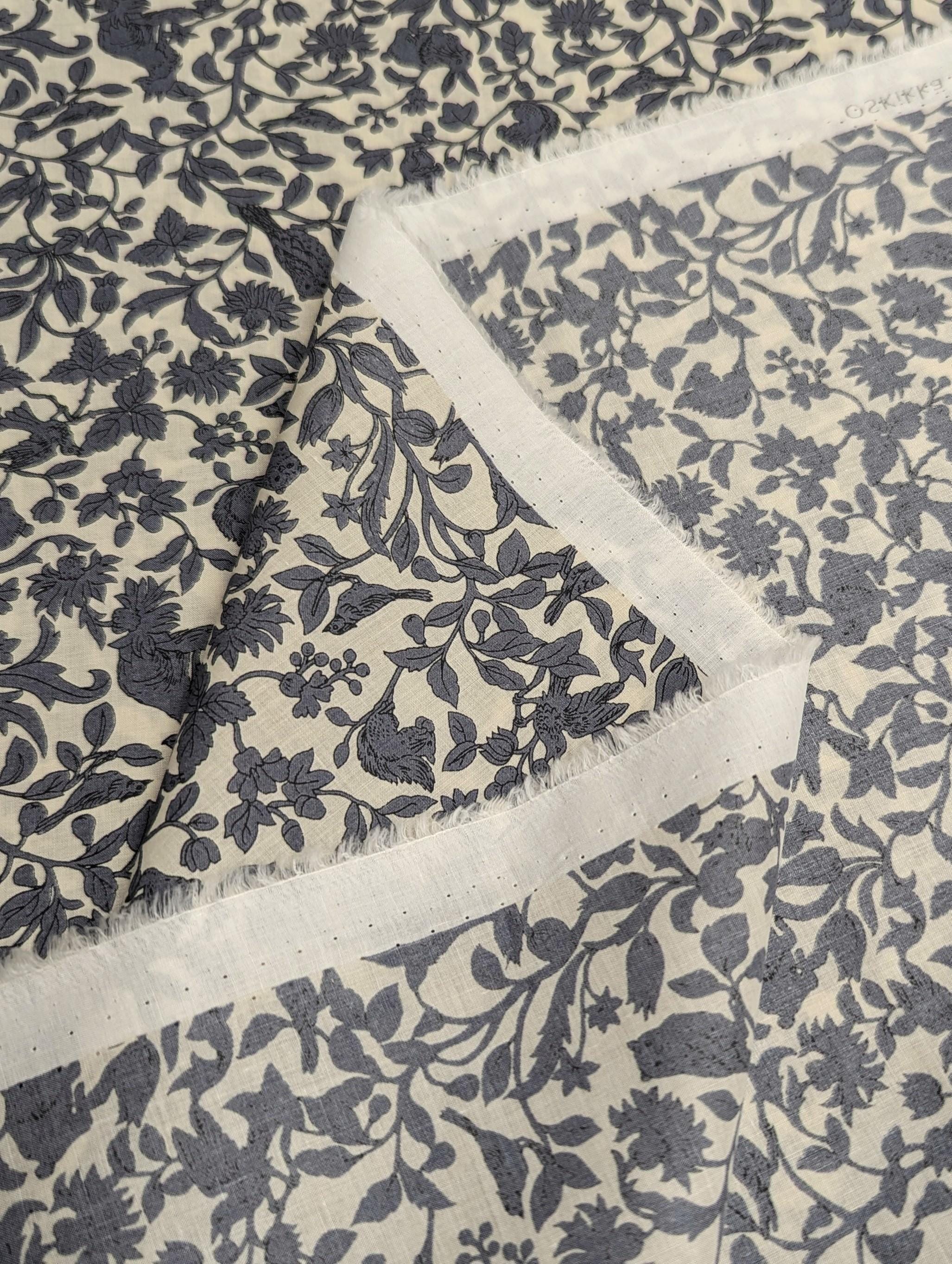 Hokkoh - Forest Creatures Cotton Lawn - White and Blue