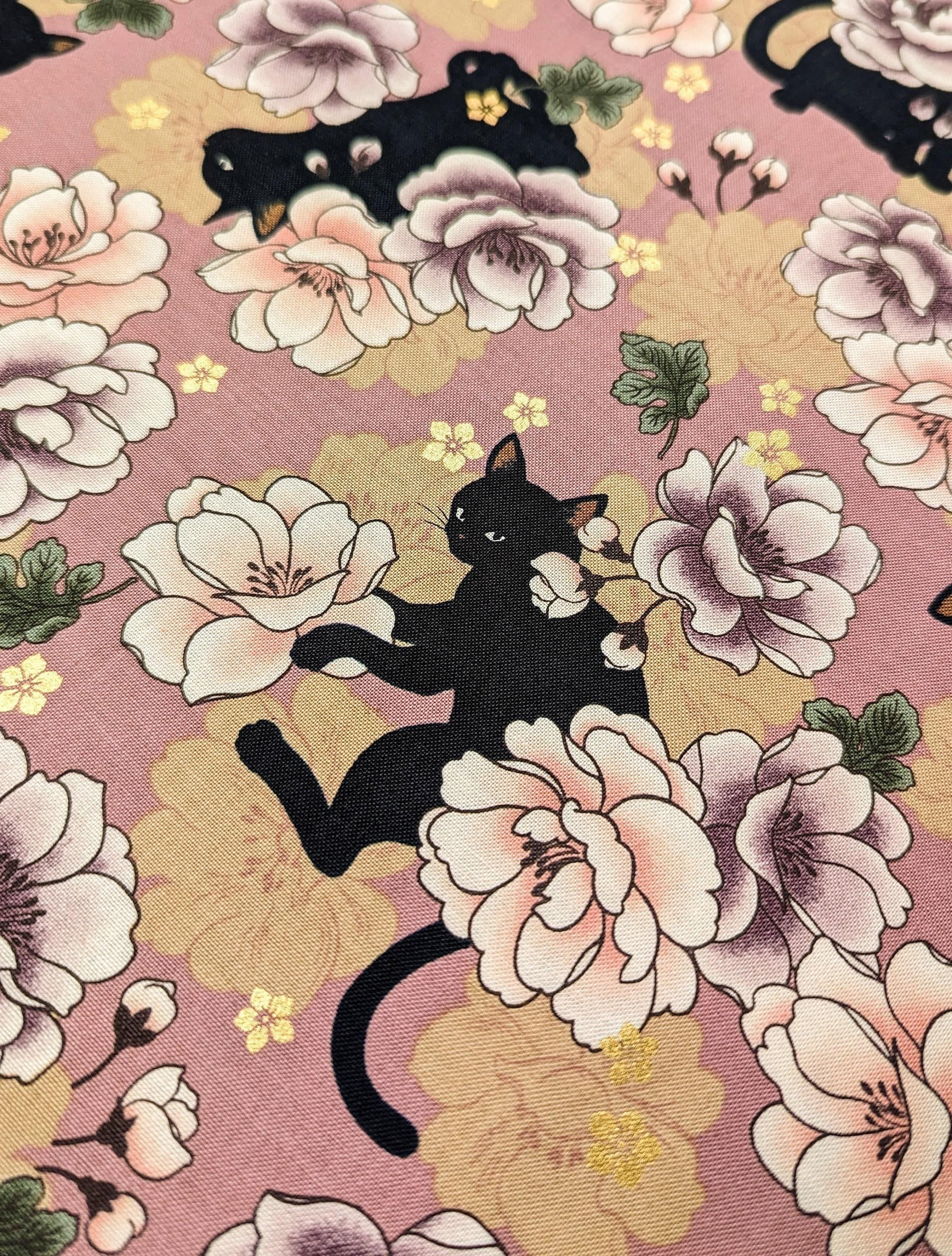 QuiltGate - Hyakka Ryoran Blossoming Cats Cotton Fabric - Pink