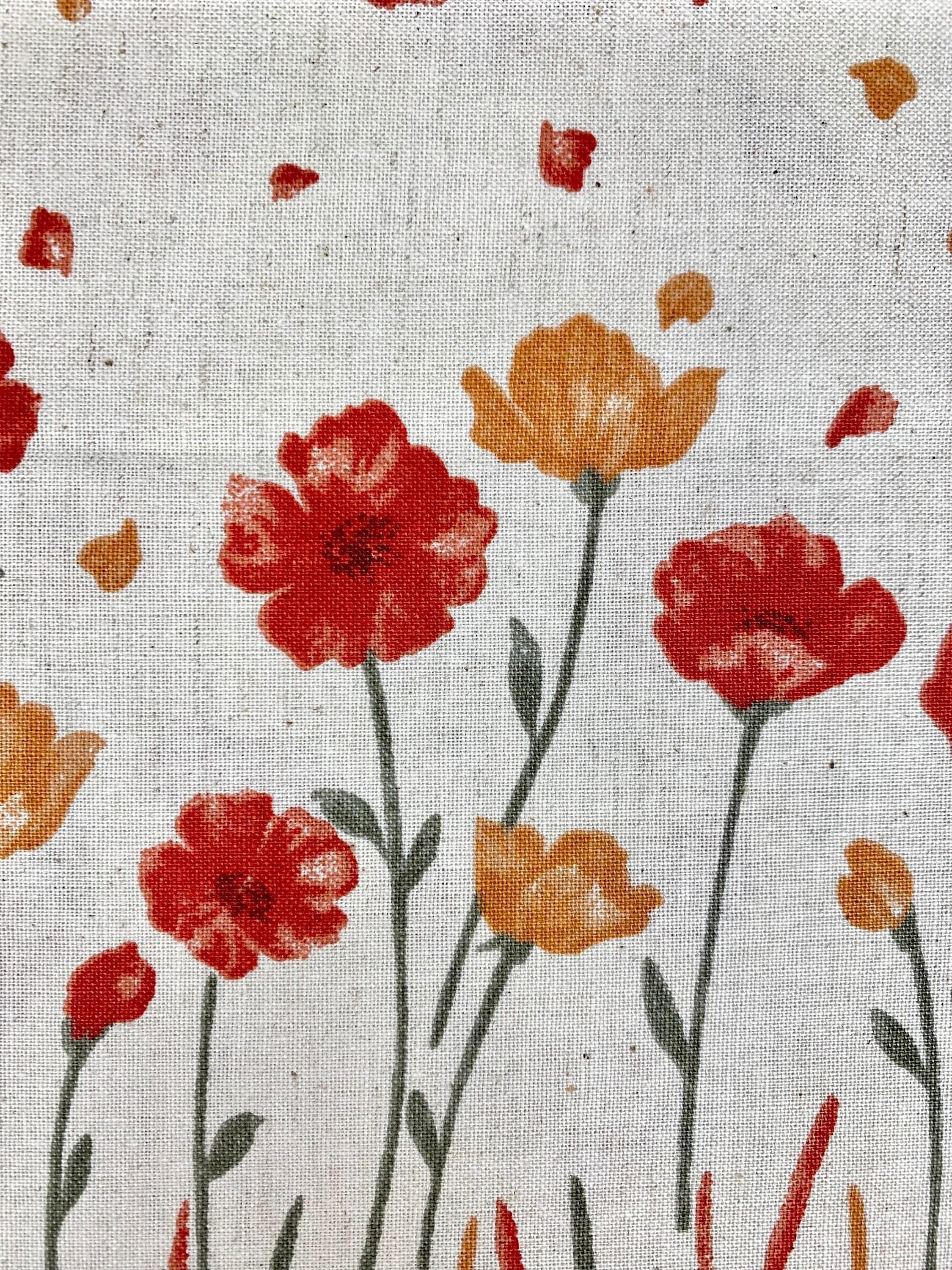 Koizumi - Momen-T Fall Flowers Border Print Cotton/Linen - Beige Yellow Red