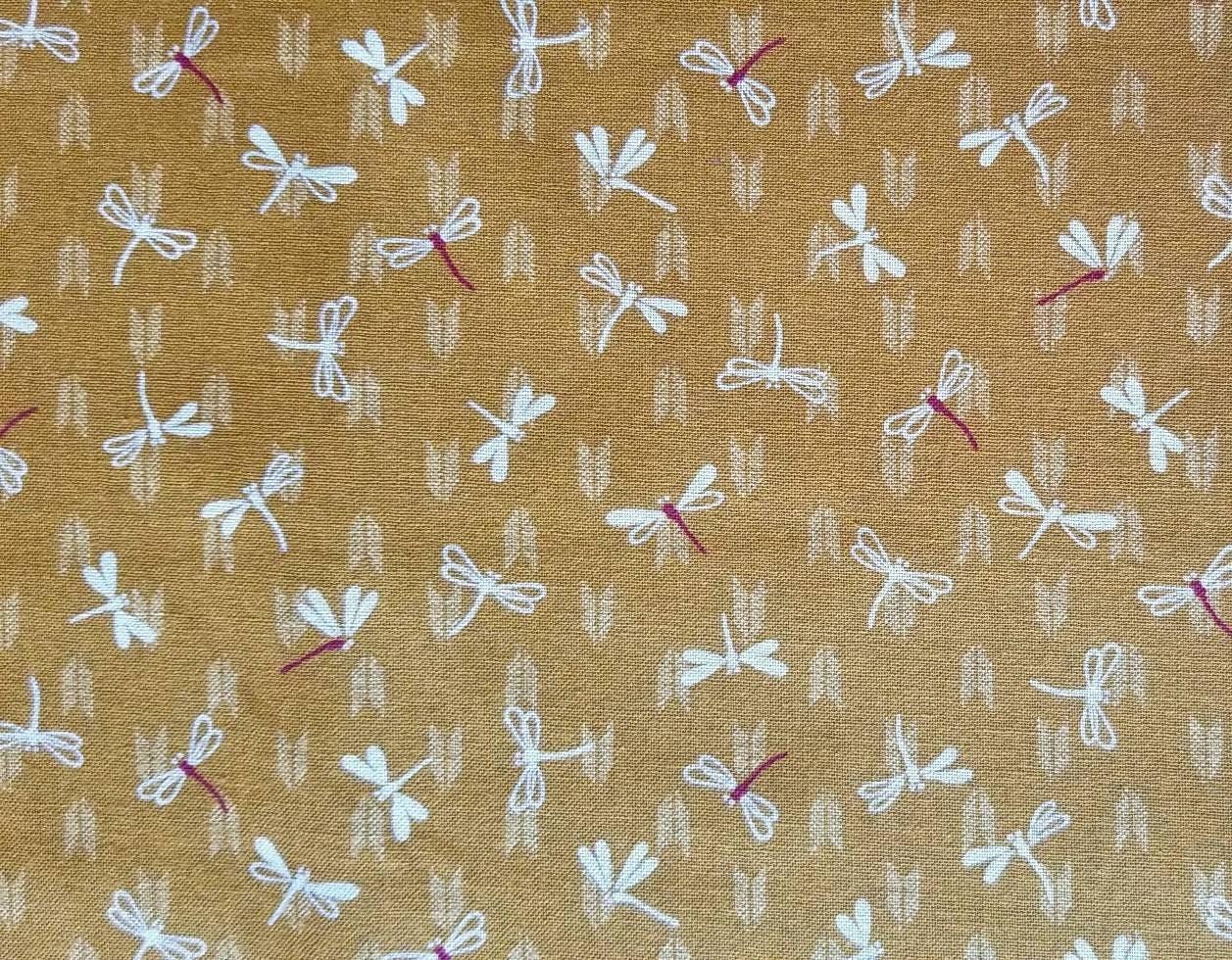 Sevenberry - Dragonflies with Arrows Cotton Fabric - Mustard Yellow