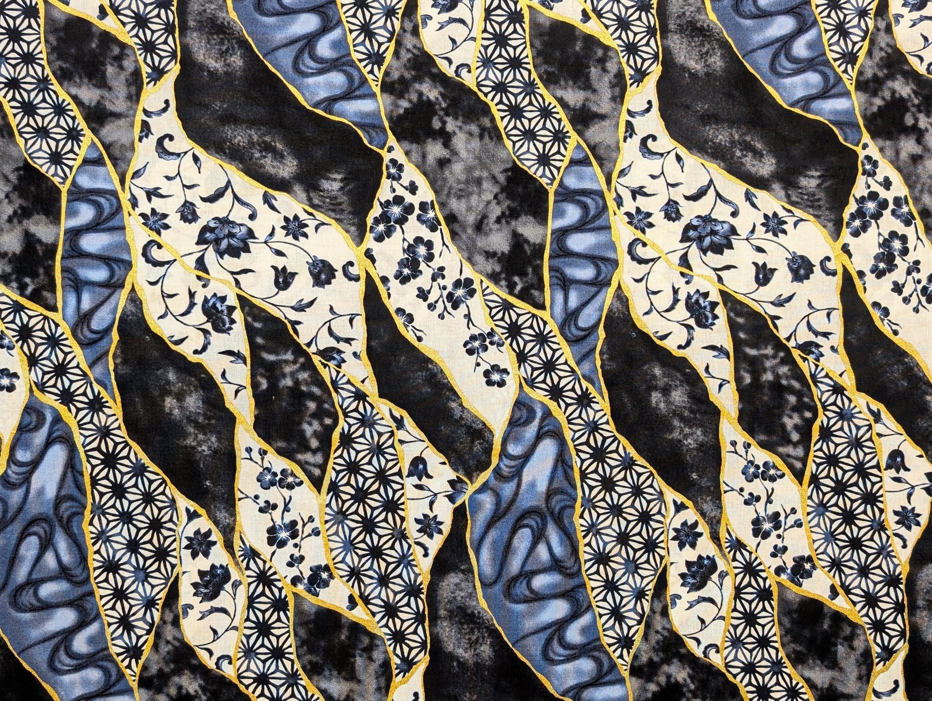 Senyo - Patterned Golden Kintsugi Cotton Fabric - Black
