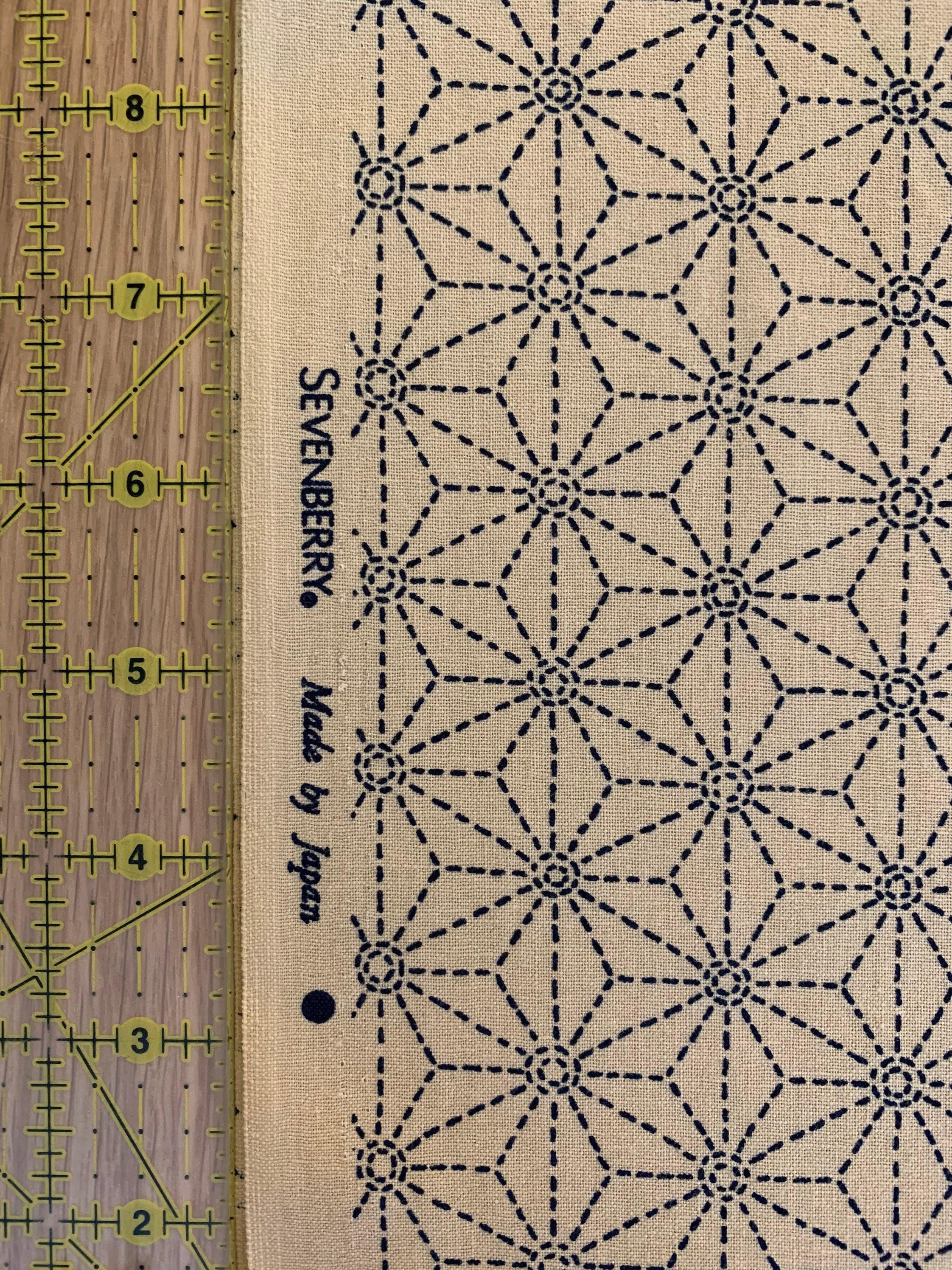 Sevenberry - Sashiko Asanoha Stars Cotton Fabric - Beige Blue