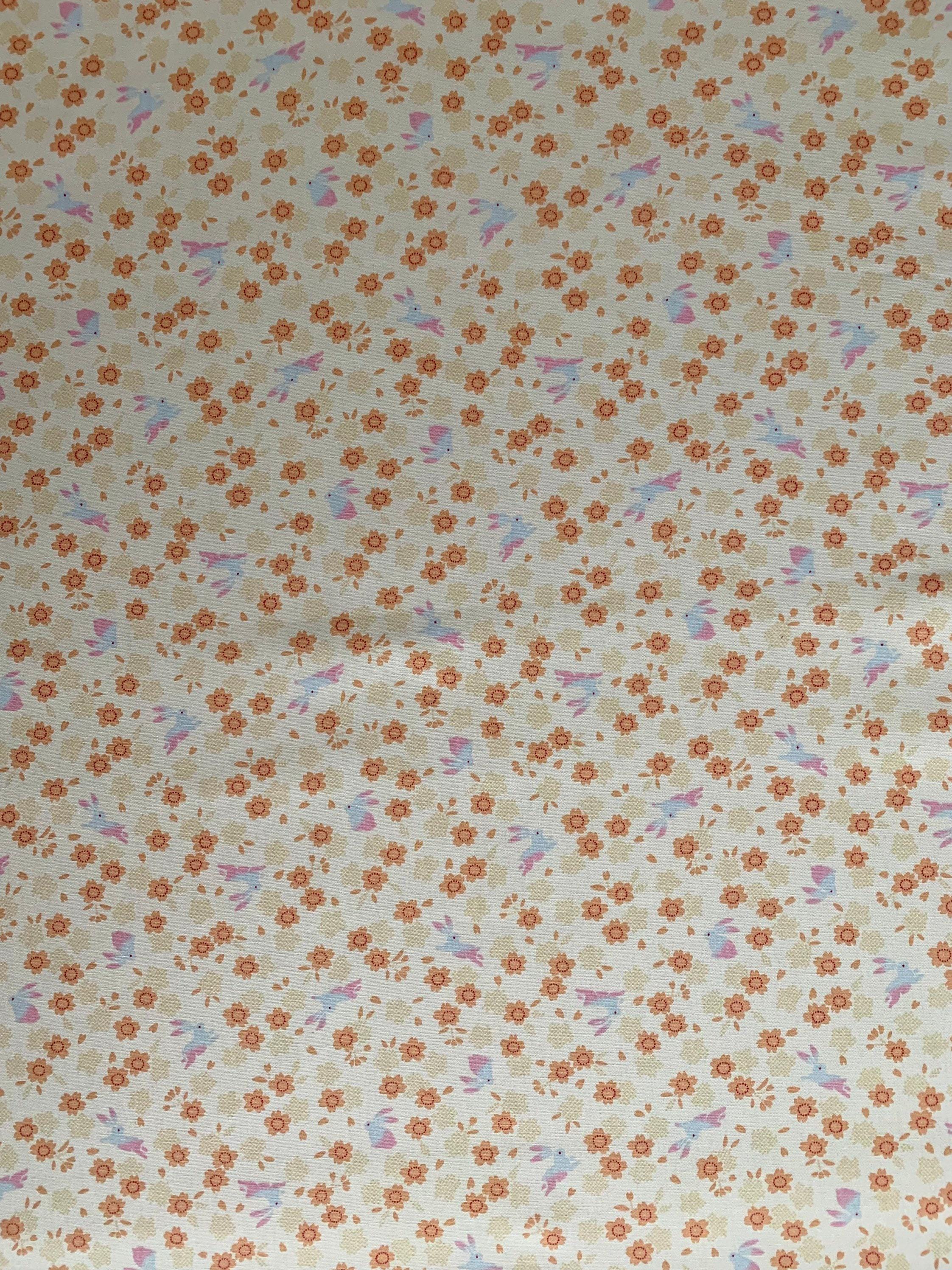 Rabbits and Cherry Blossoms Japanese cotton fabric 3060-27A cream