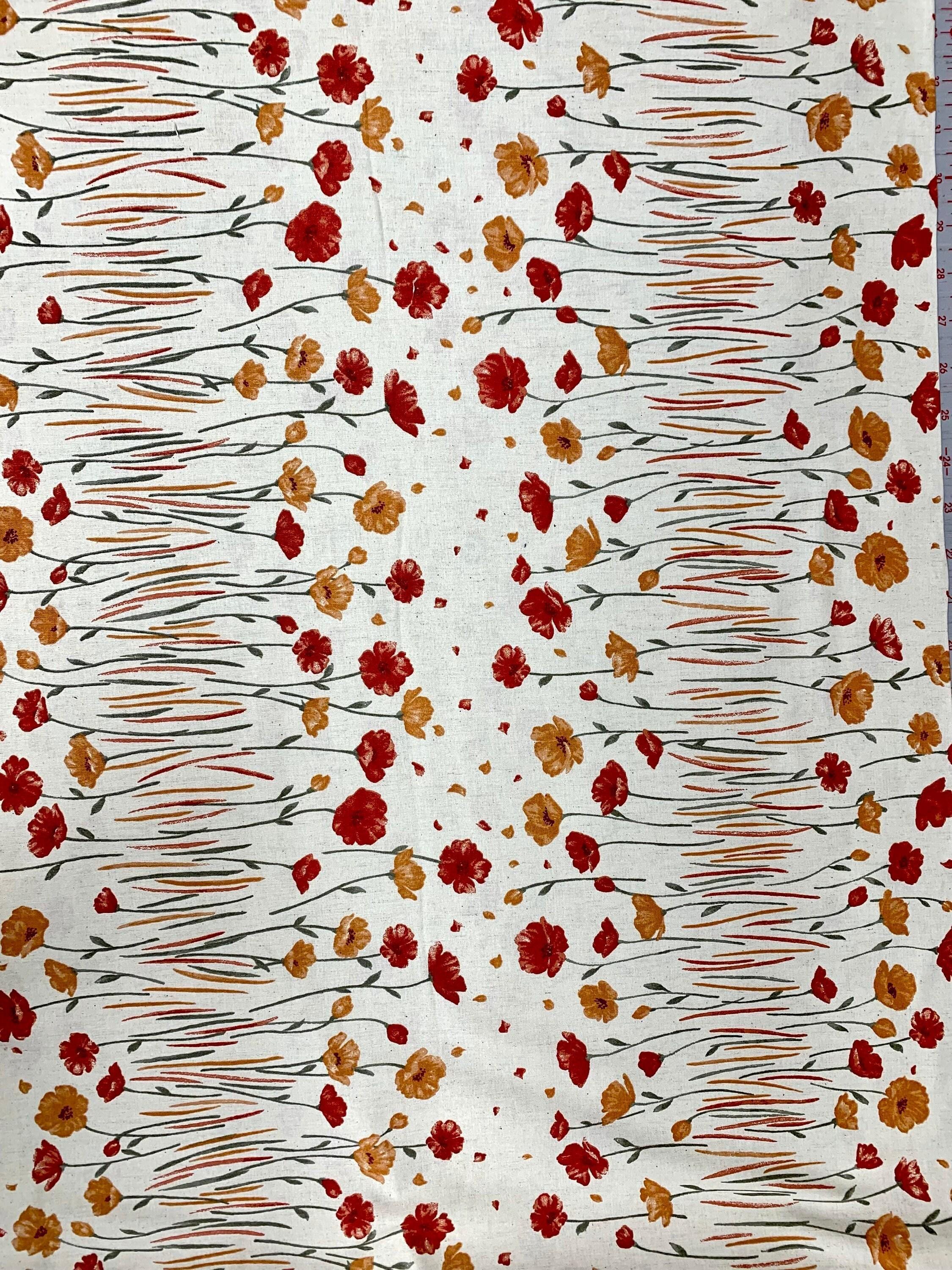 Koizumi - Momen-T Fall Flowers Border Print Cotton/Linen - Beige Yellow Red
