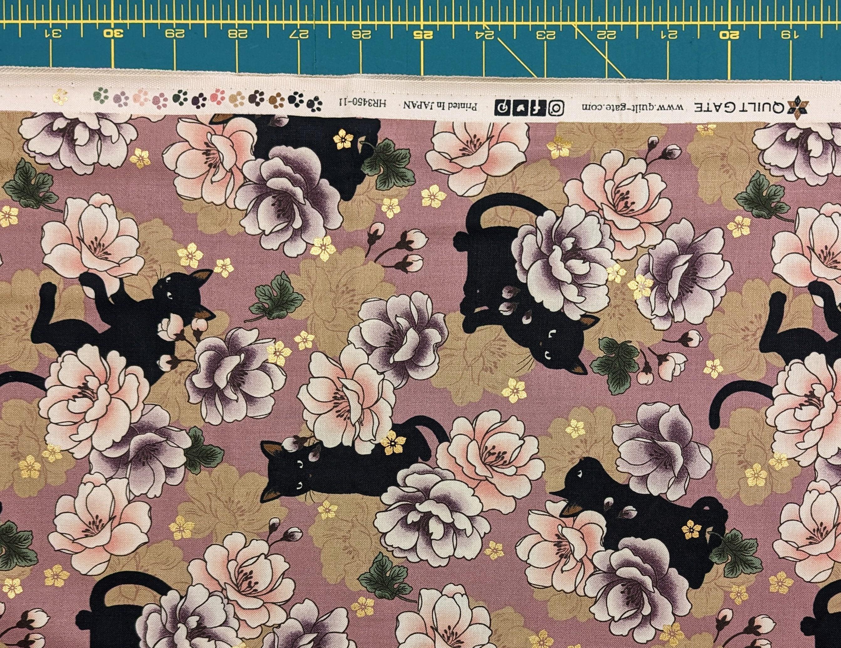 QuiltGate - Hyakka Ryoran Blossoming Cats Cotton Fabric - Pink