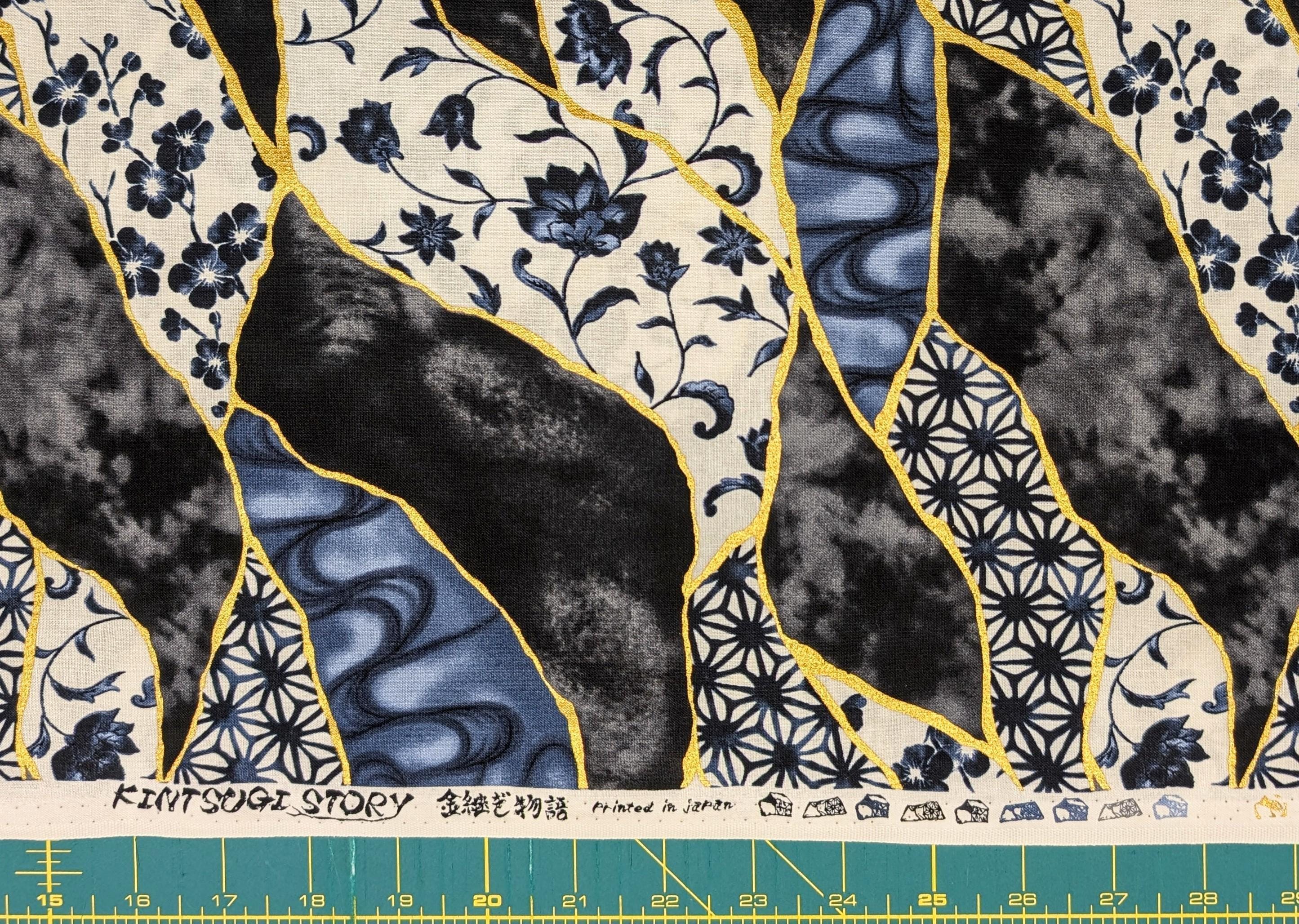 Senyo - Patterned Golden Kintsugi Cotton Fabric - Black