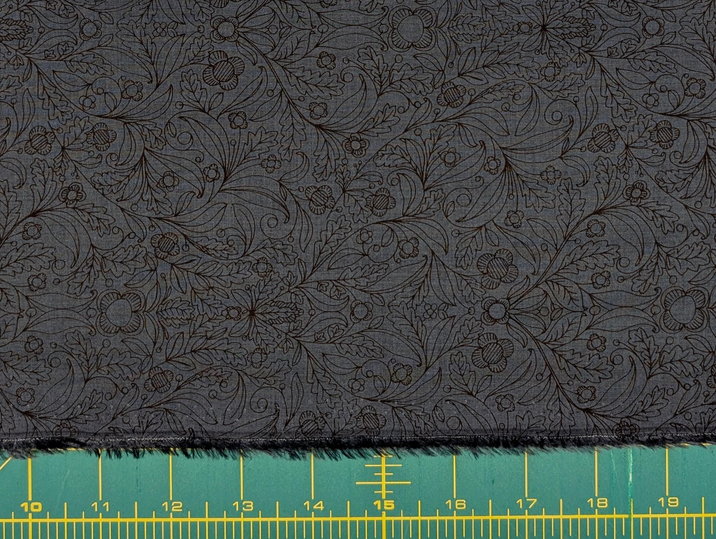 Hokkoh - Botanical Filigree Cotton Lawn - Blue and Black