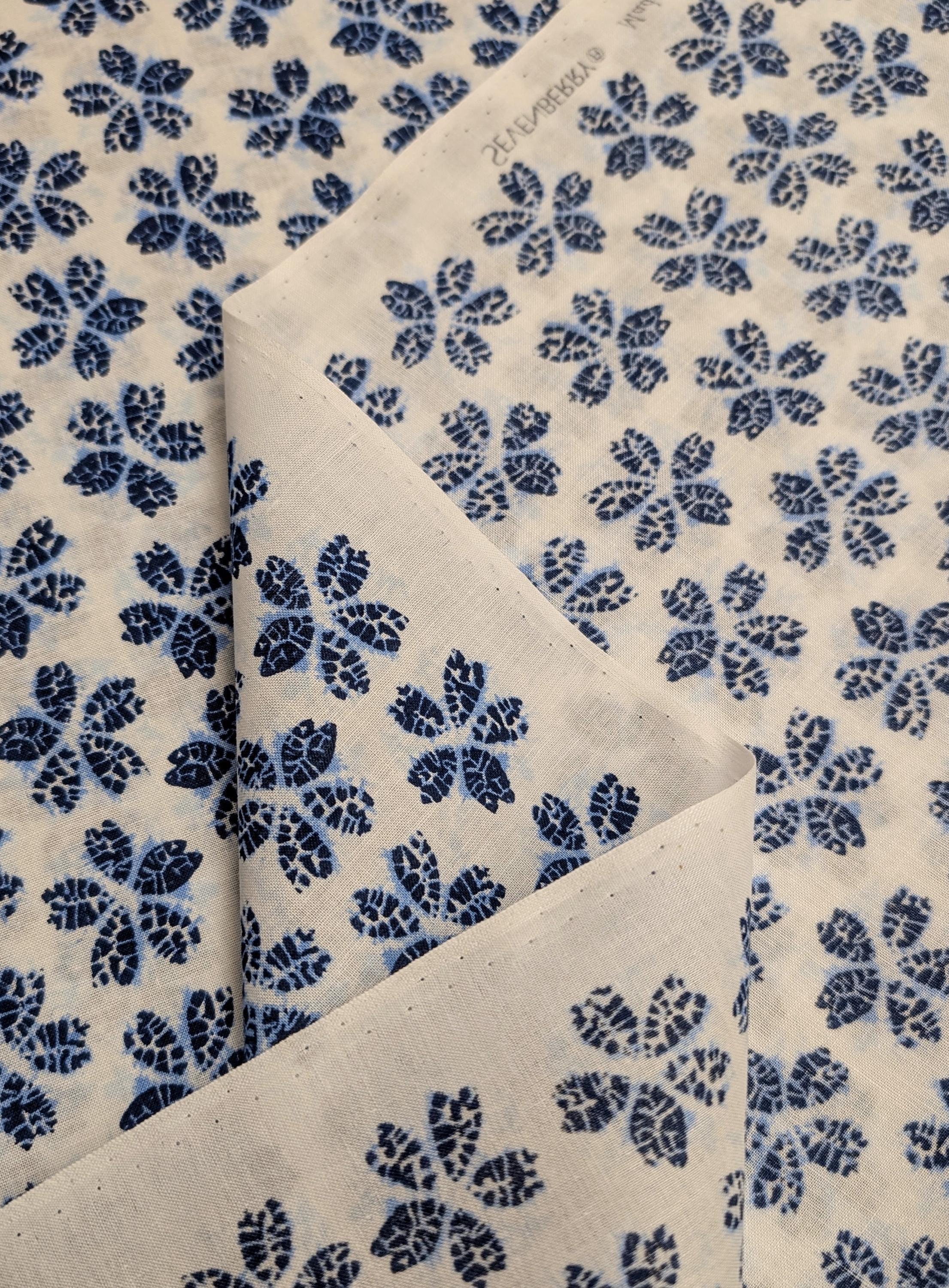 Sevenberry - Cherry Blossom Shibori-Style Collection Cotton Fabric - Blue White