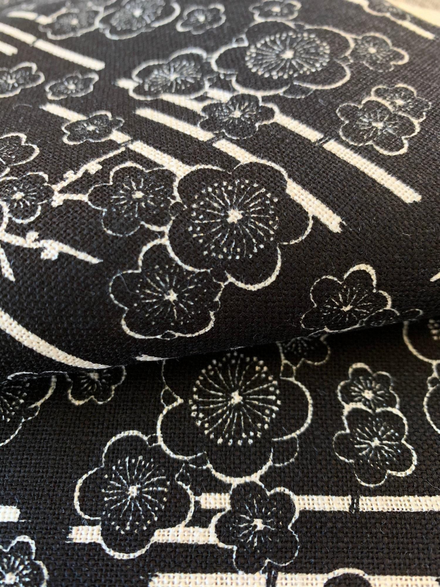 Sevenberry - Plum Cherry Blossoms Cotton Fabric - Black
