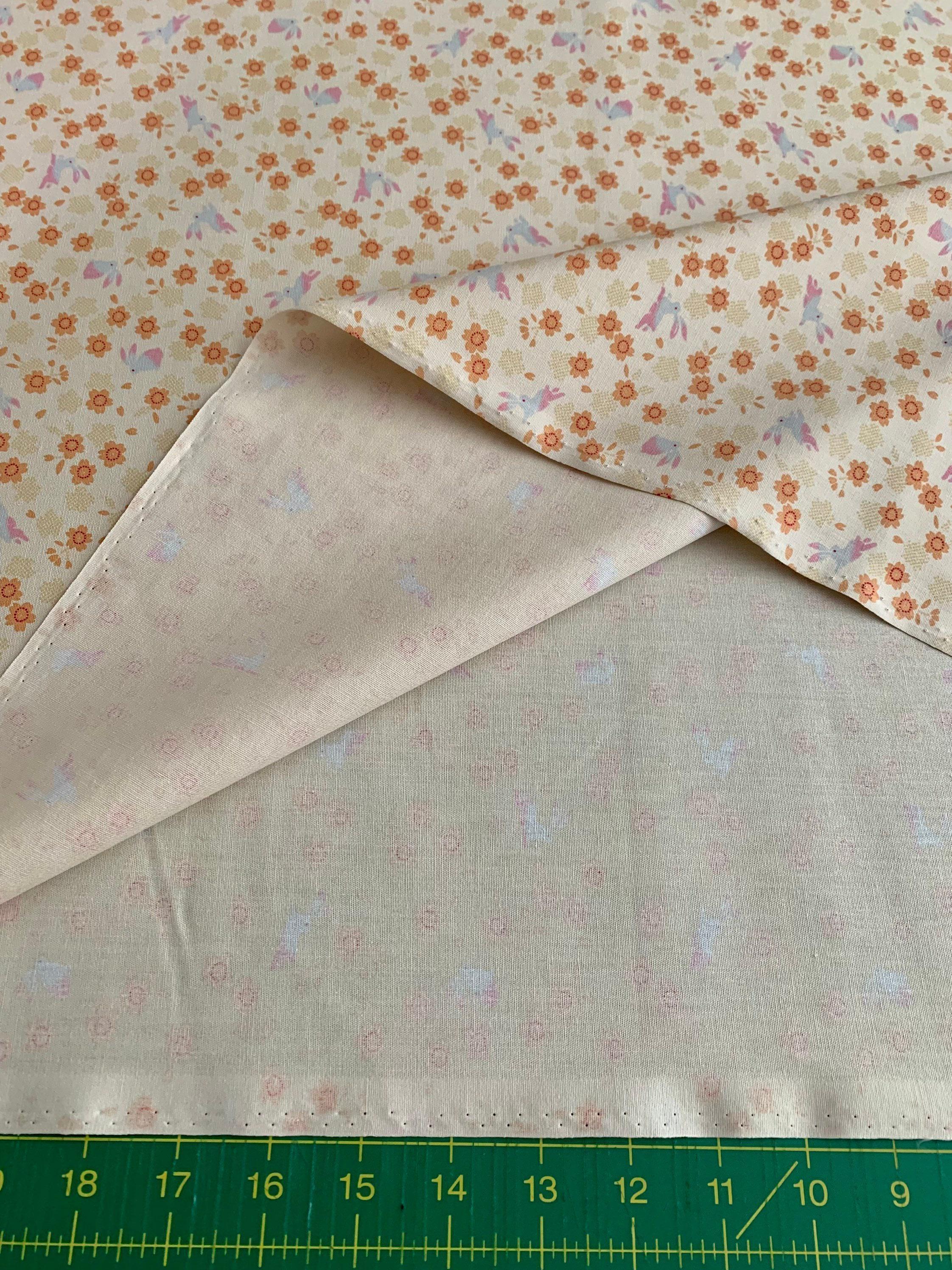 Rabbits and Cherry Blossoms Japanese cotton fabric 3060-27A cream