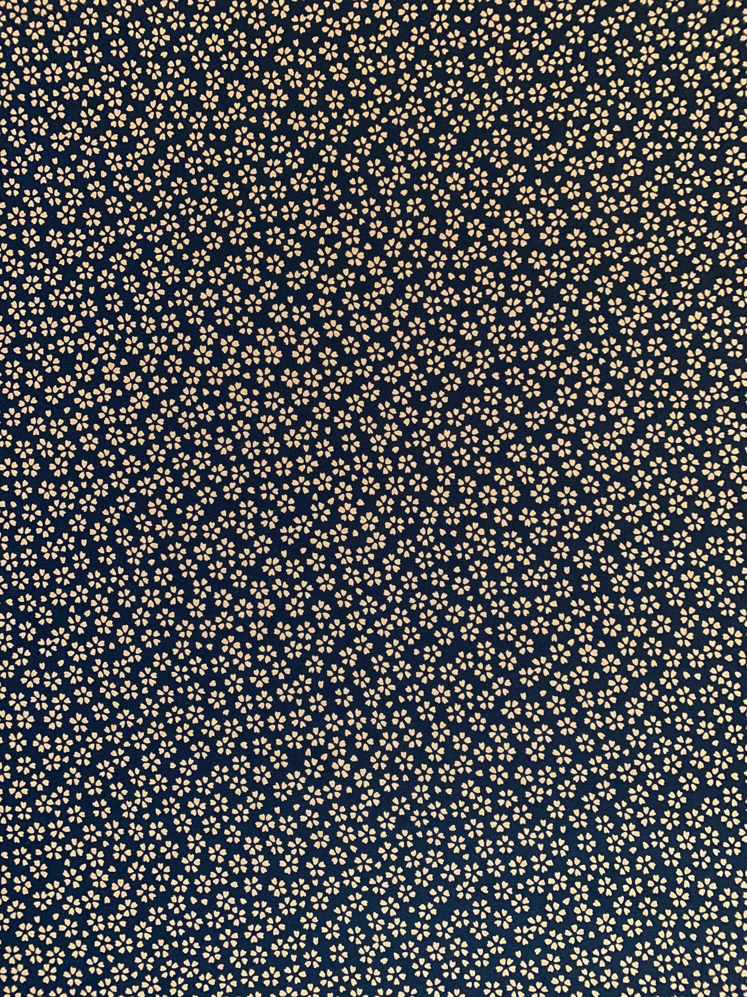 Sevenberry - Cherry Blossom Cotton Fabric - Navy Blue and Beige