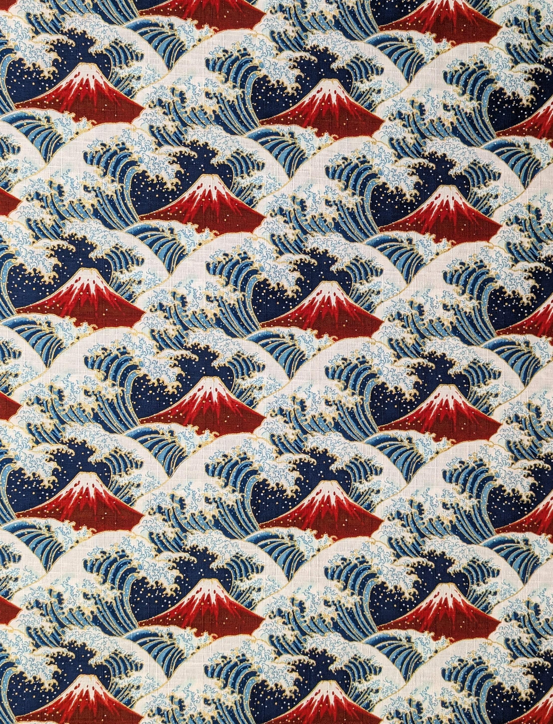 Cosmo - Golden Fuji Waves Cotton Dobby - Red and Blue