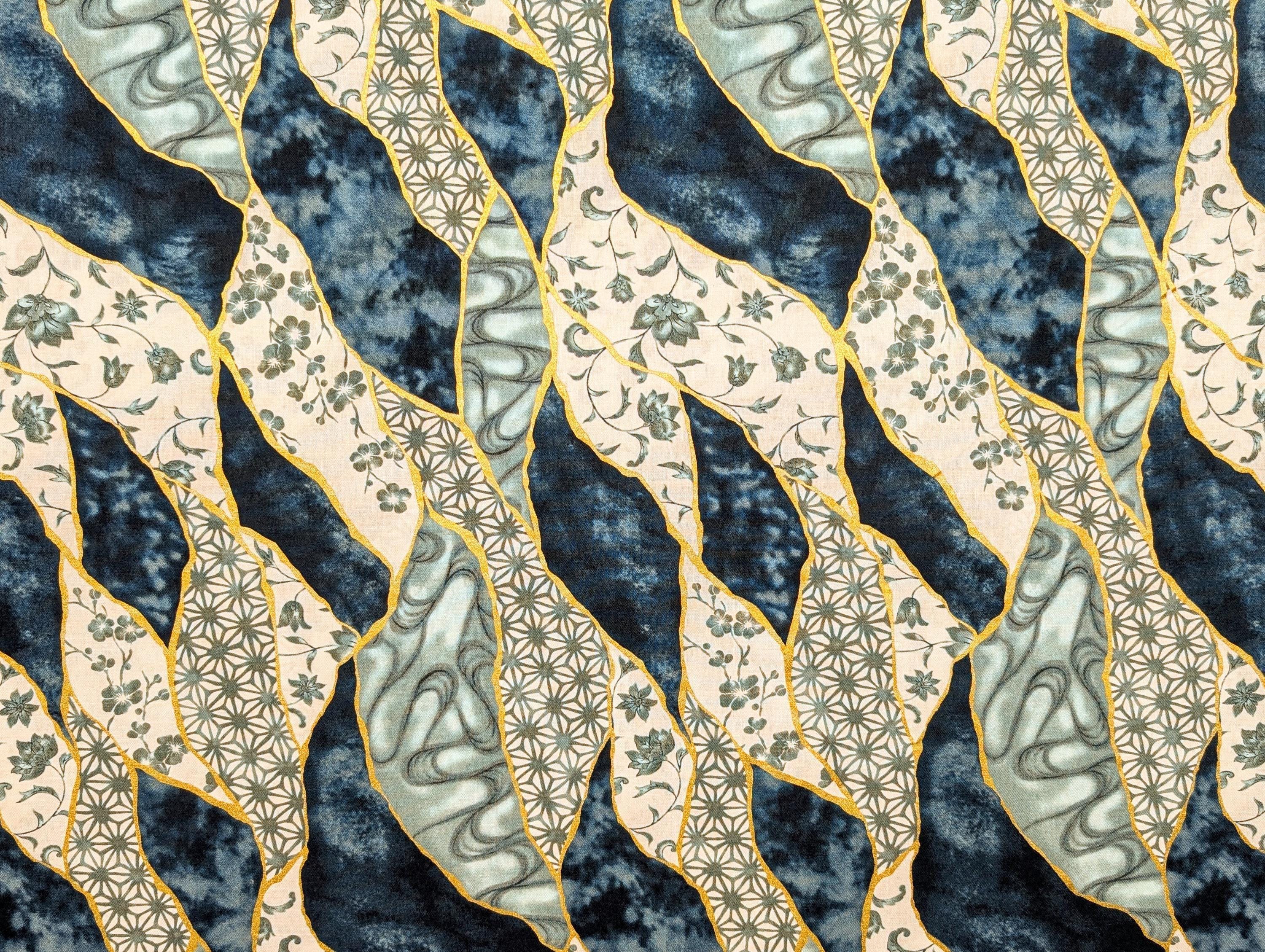 Senyo - Patterned Golden Kintsugi Cotton Fabric - Gray
