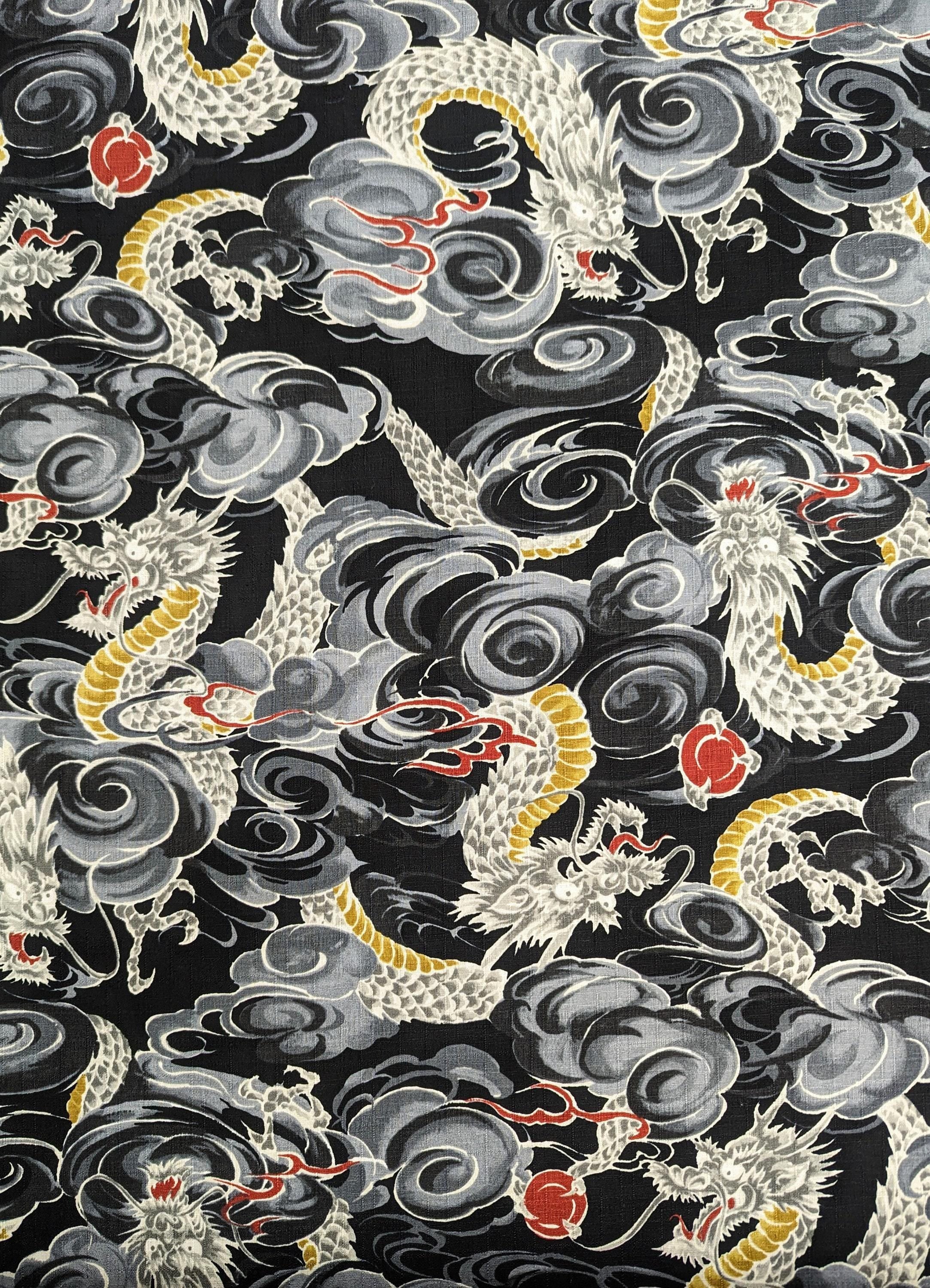 Kokka - Regal Dragons Cotton Dobby - Black