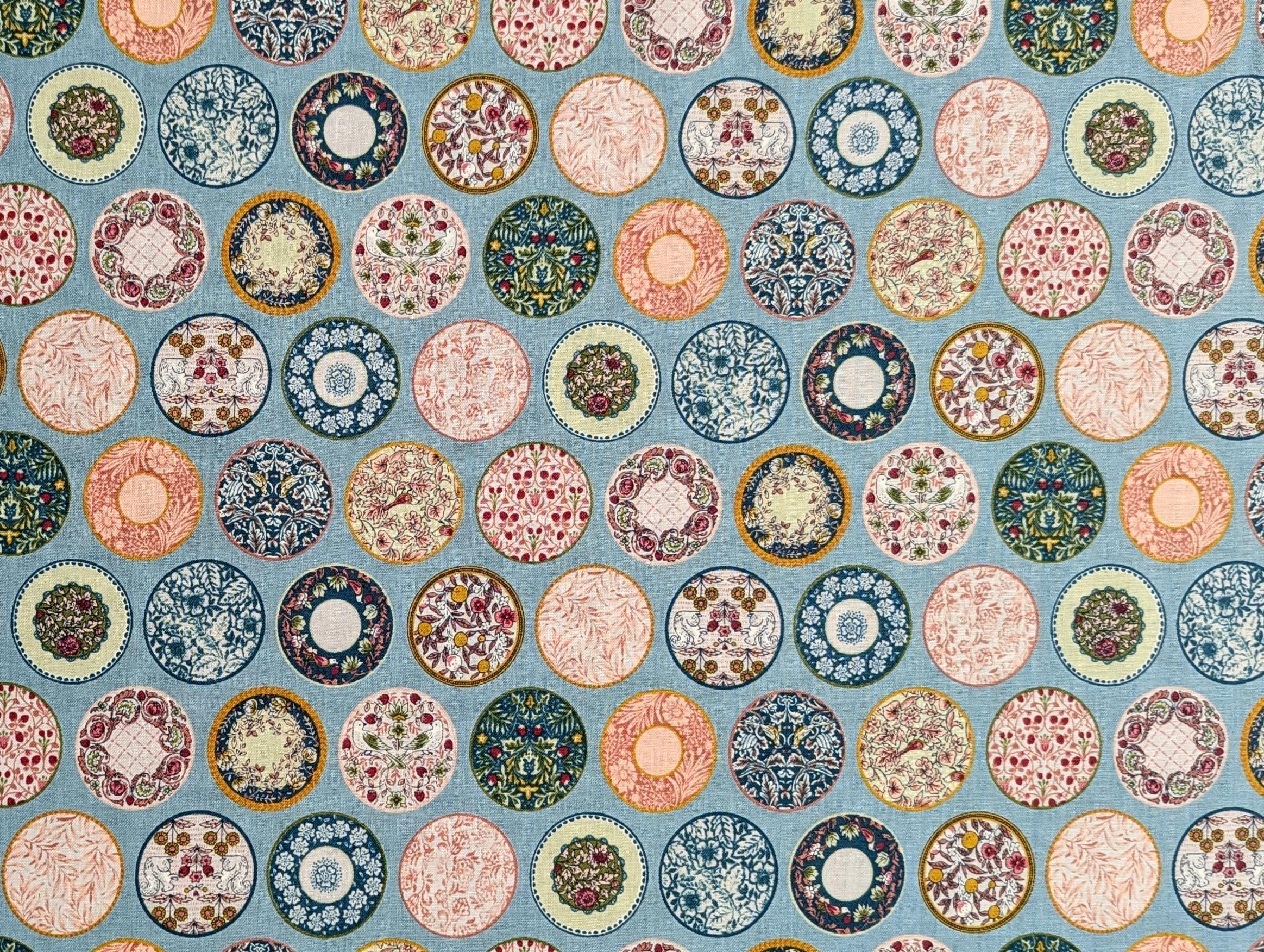 Senyo - Art Nouveau Plates Cotton Fabric - Light Blue