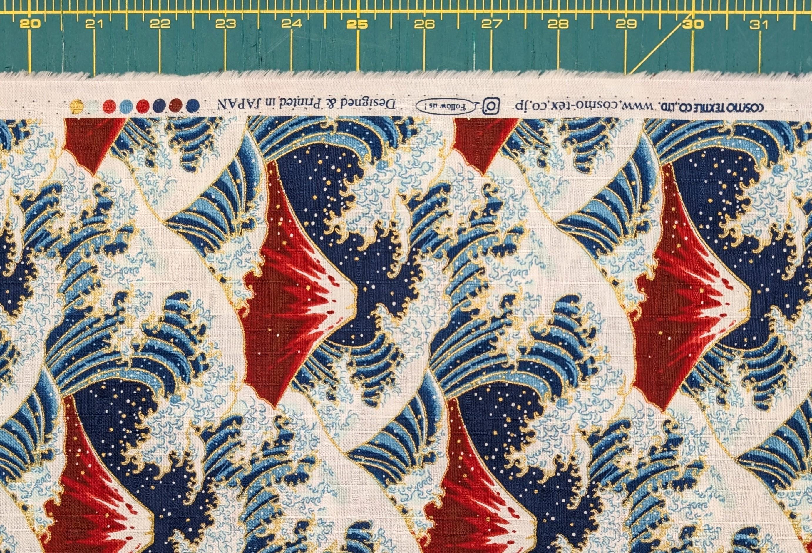 Cosmo - Golden Fuji Waves Cotton Dobby - Red and Blue