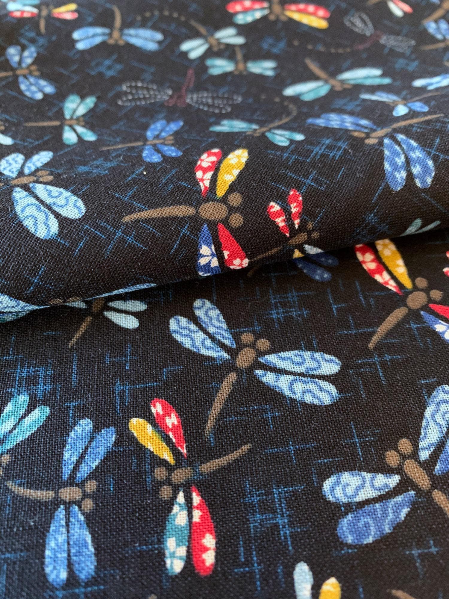 Sevenberry - Patchwork Dragonflies Cotton Fabric - Blue