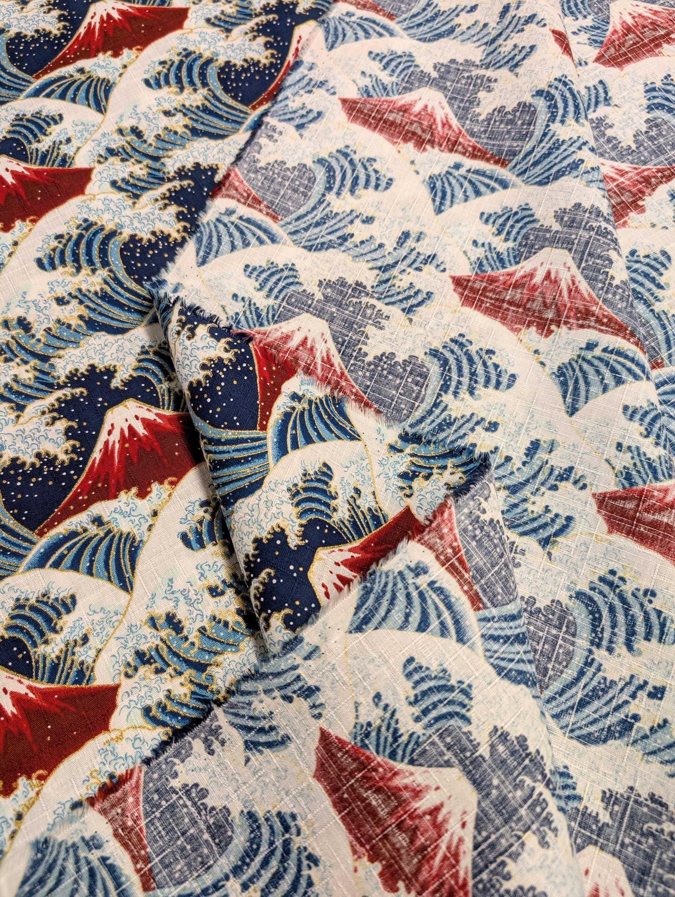 Cosmo - Golden Fuji Waves Cotton Dobby - Red and Blue
