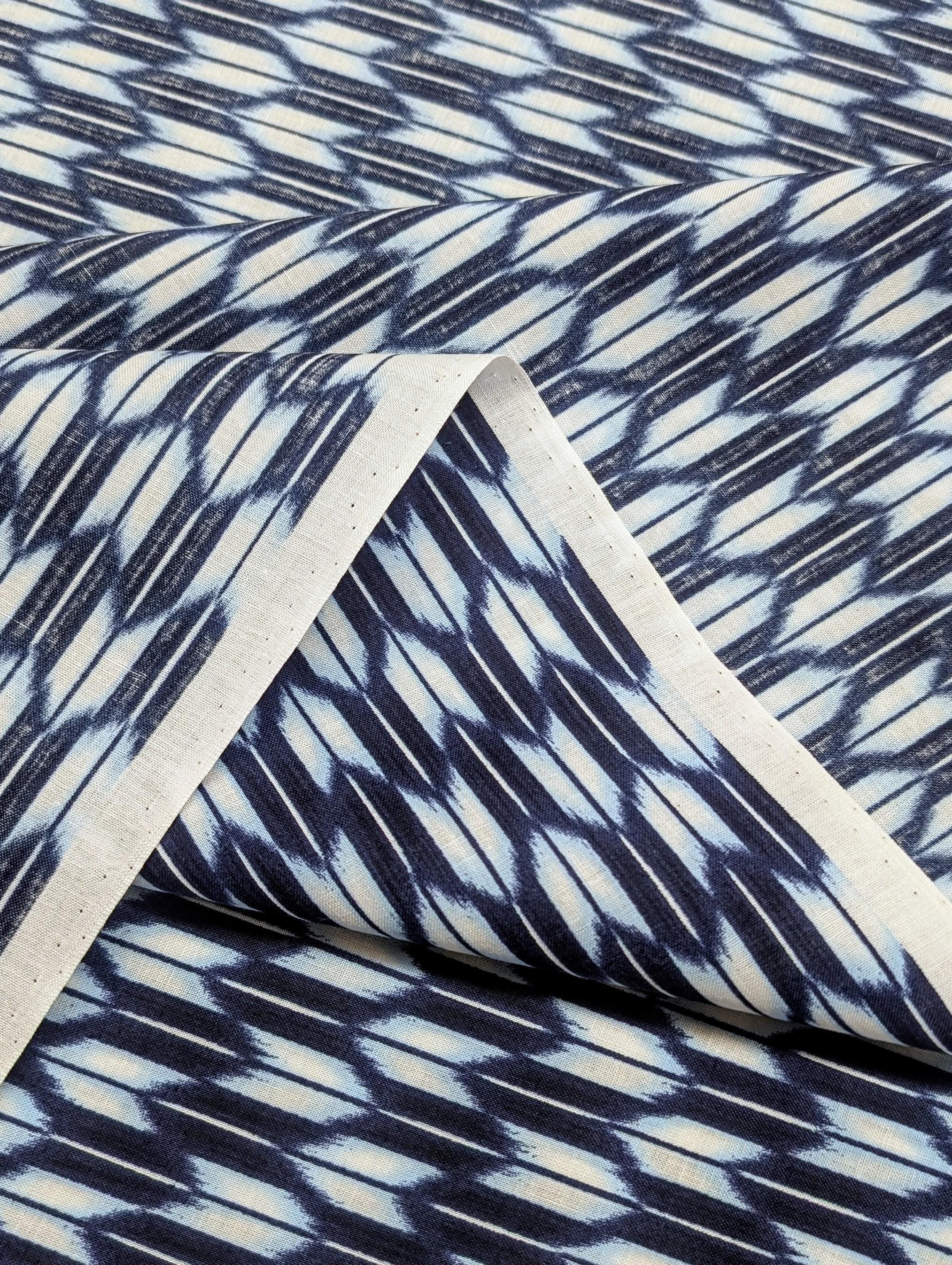 Sevenberry - Arrow Printed Shibori-Style Collection Cotton Fabric - Blue White Navy