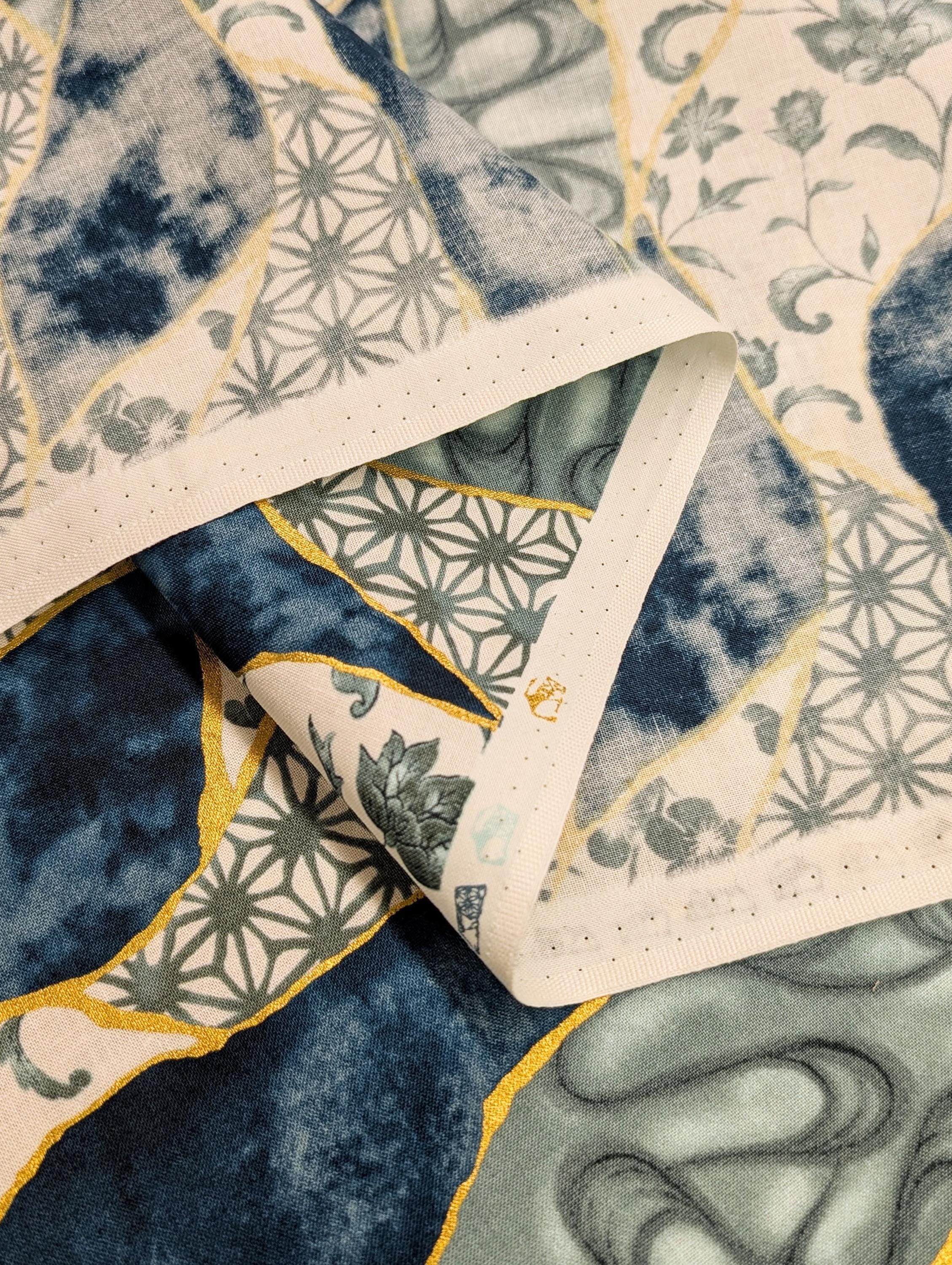 Senyo - Patterned Golden Kintsugi Cotton Fabric - Gray