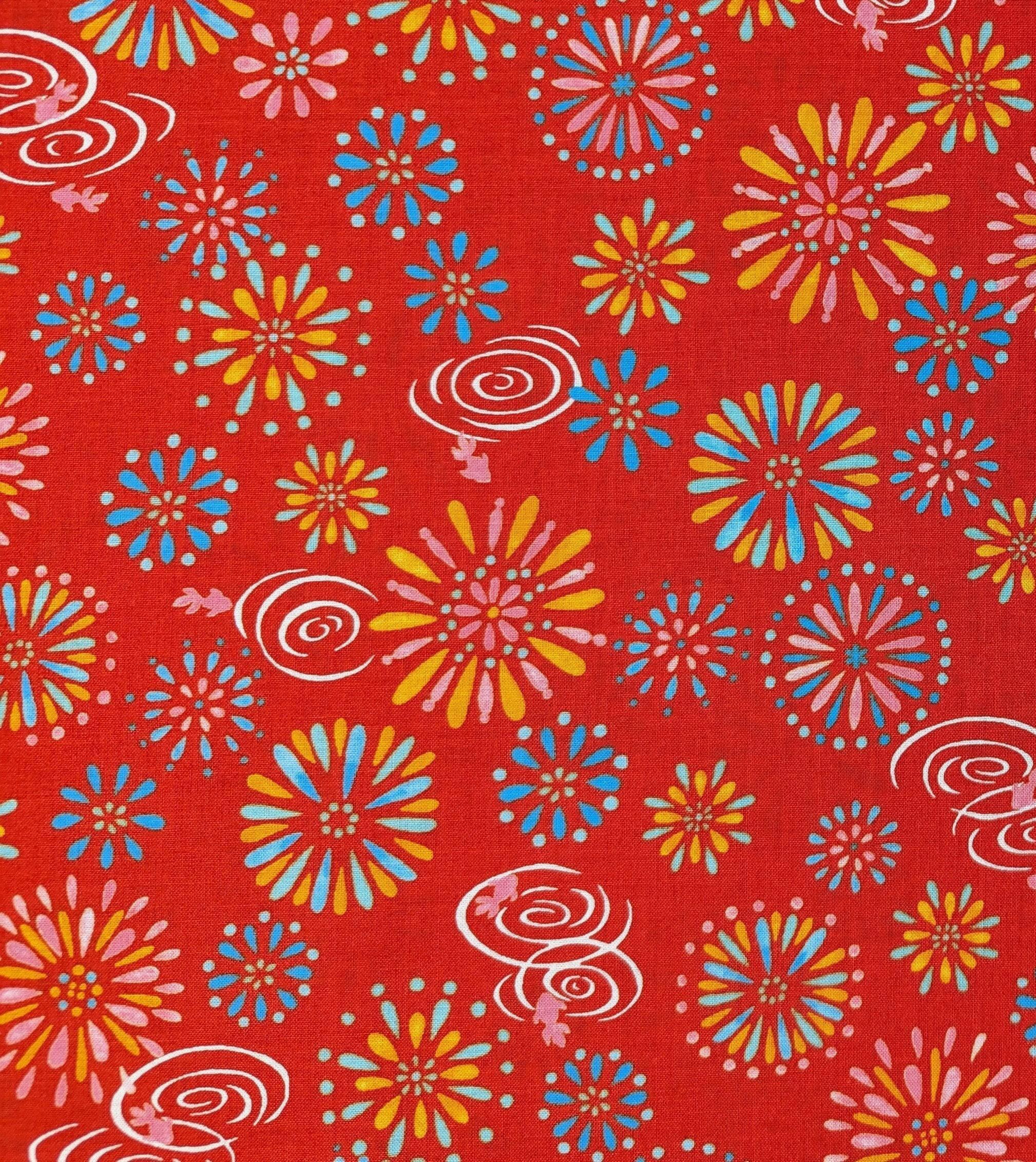 Sevenberry - Fireworks and Koi Cotton Fabric - Red