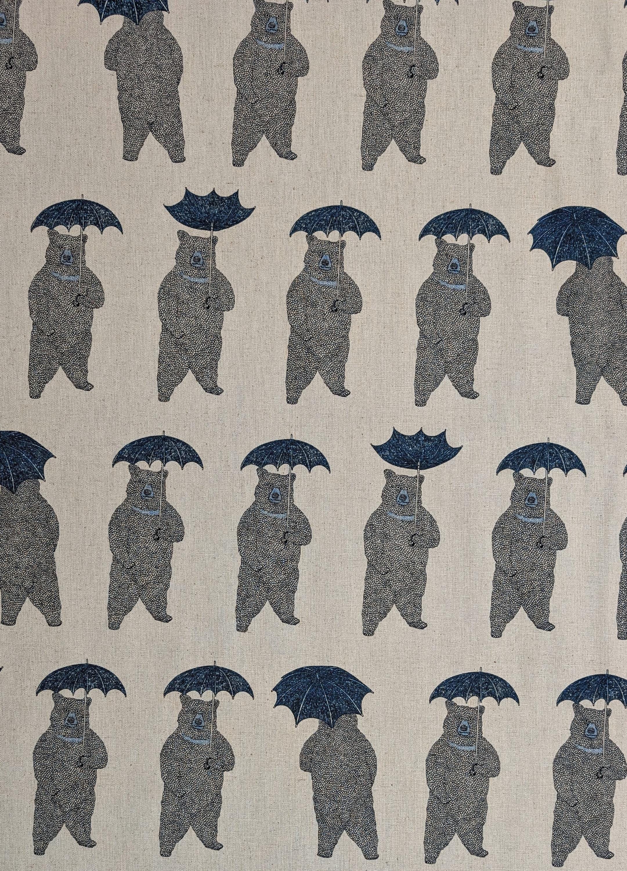 Koizumi - Bear-Able Weather Bears with Umbrellas Cotton/Linen Canvas - Blues