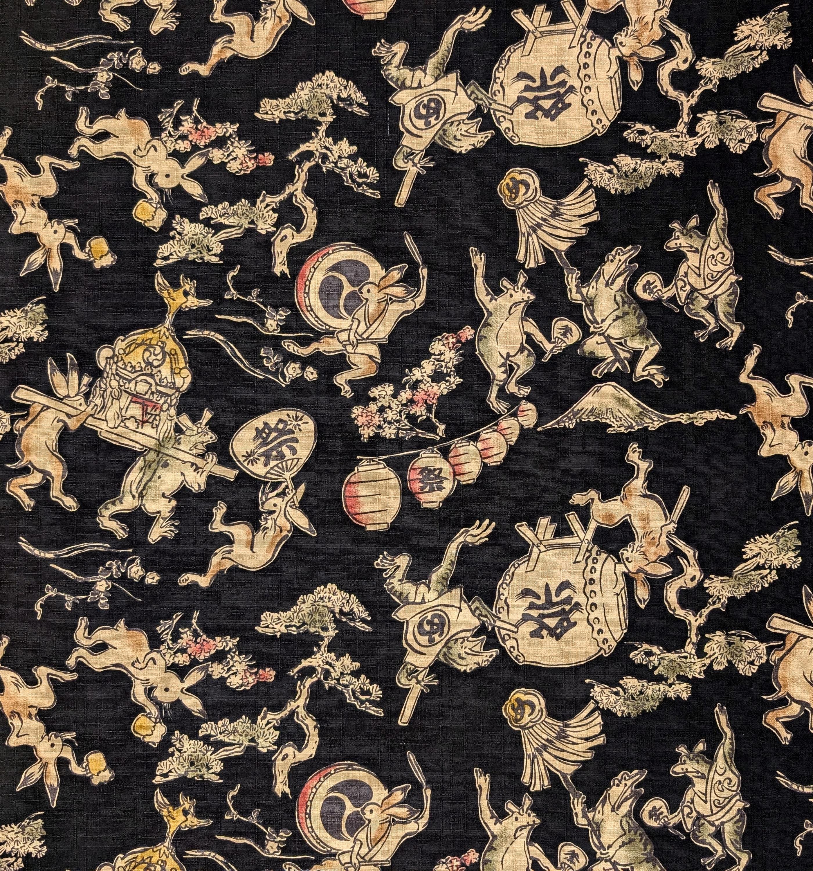 NEW Taiko Animals Hokkoh Japanese cotton dobby fabric 1024-130-4 E black