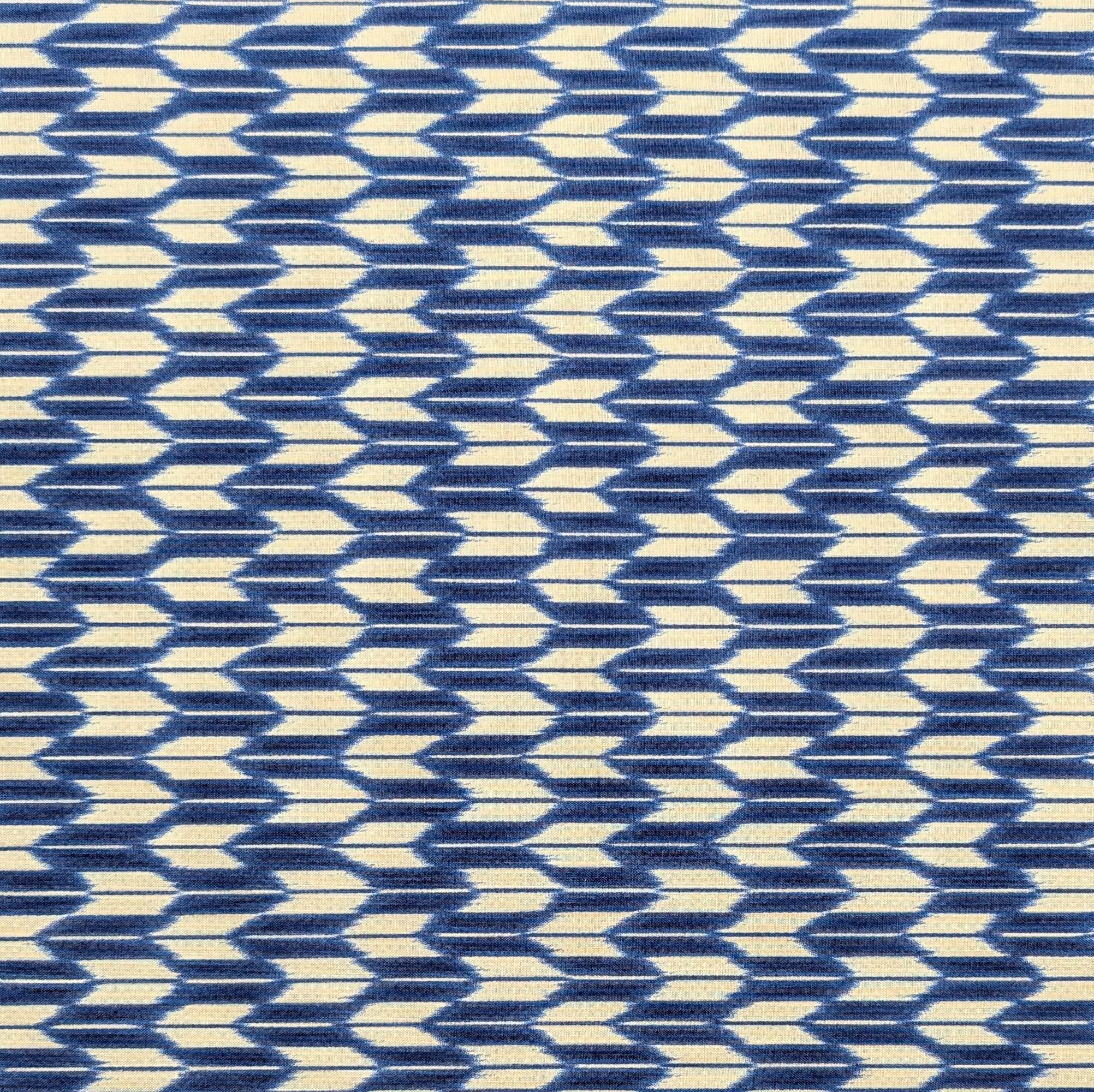 Sevenberry - Arrow Printed Shibori-Style Collection Cotton Fabric - Medium Blue and White