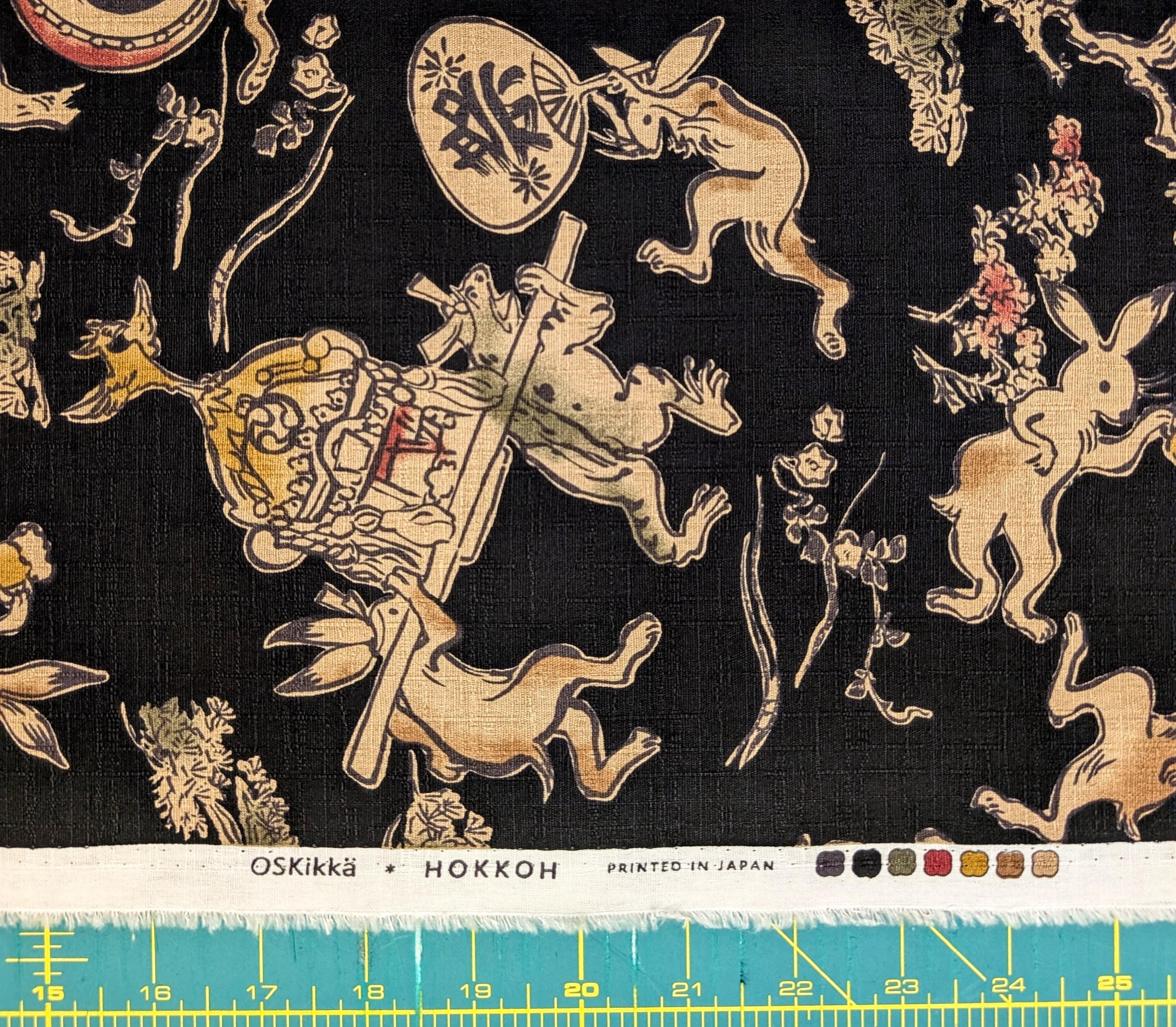 NEW Taiko Animals Hokkoh Japanese cotton dobby fabric 1024-130-4 E black