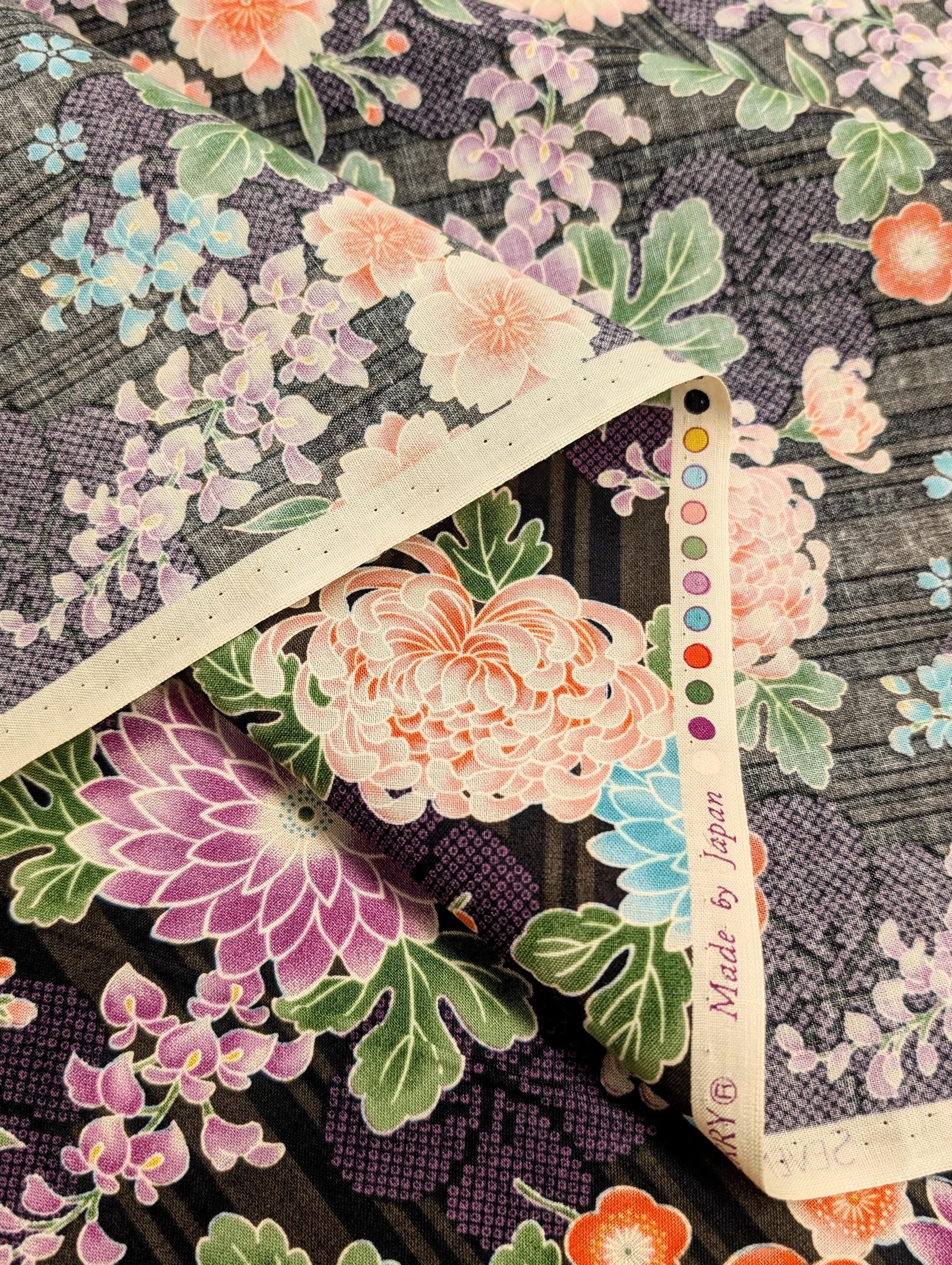 Sevenberry - Striped Shibori Flowers Cotton Fabric - Black