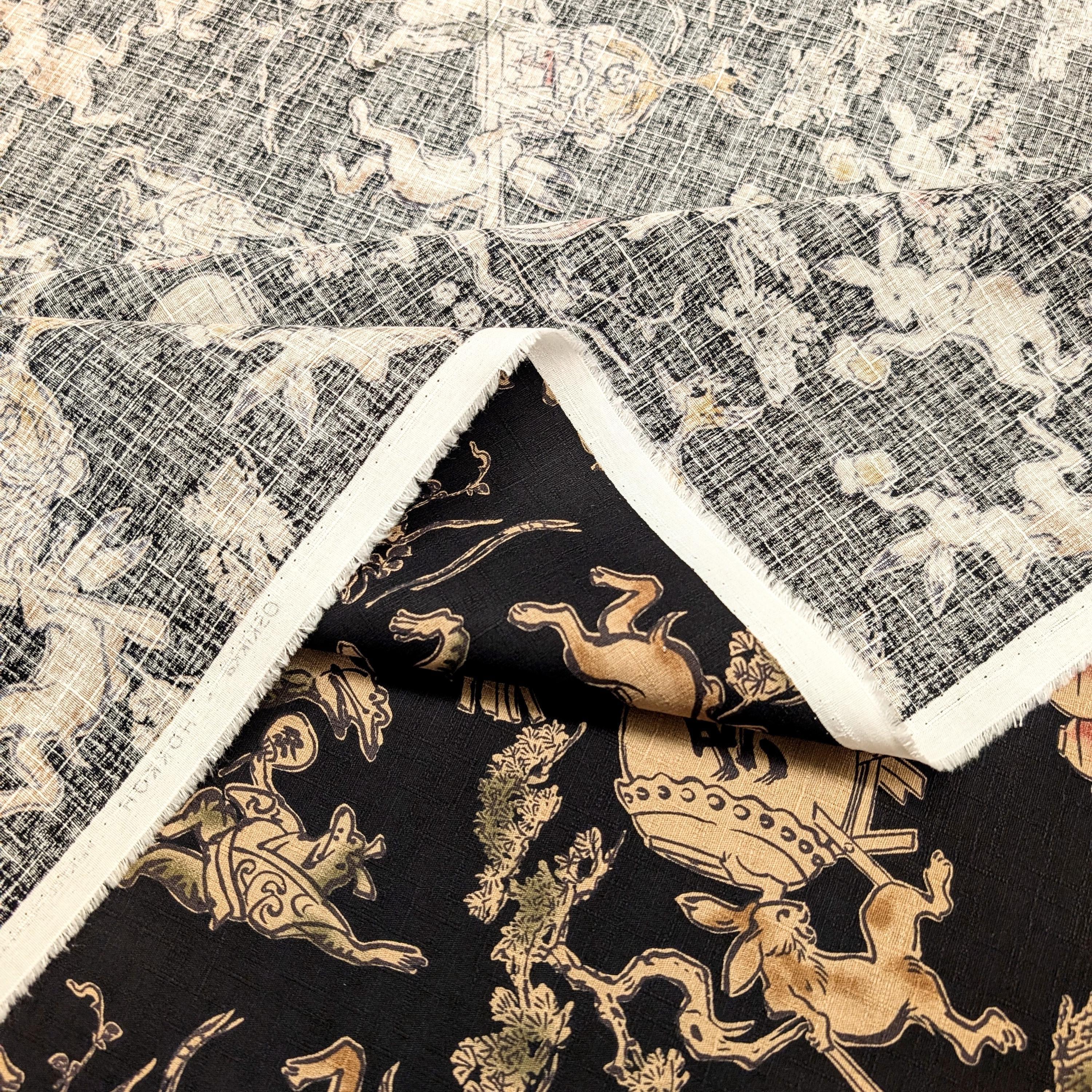 NEW Taiko Animals Hokkoh Japanese cotton dobby fabric 1024-130-4 E black