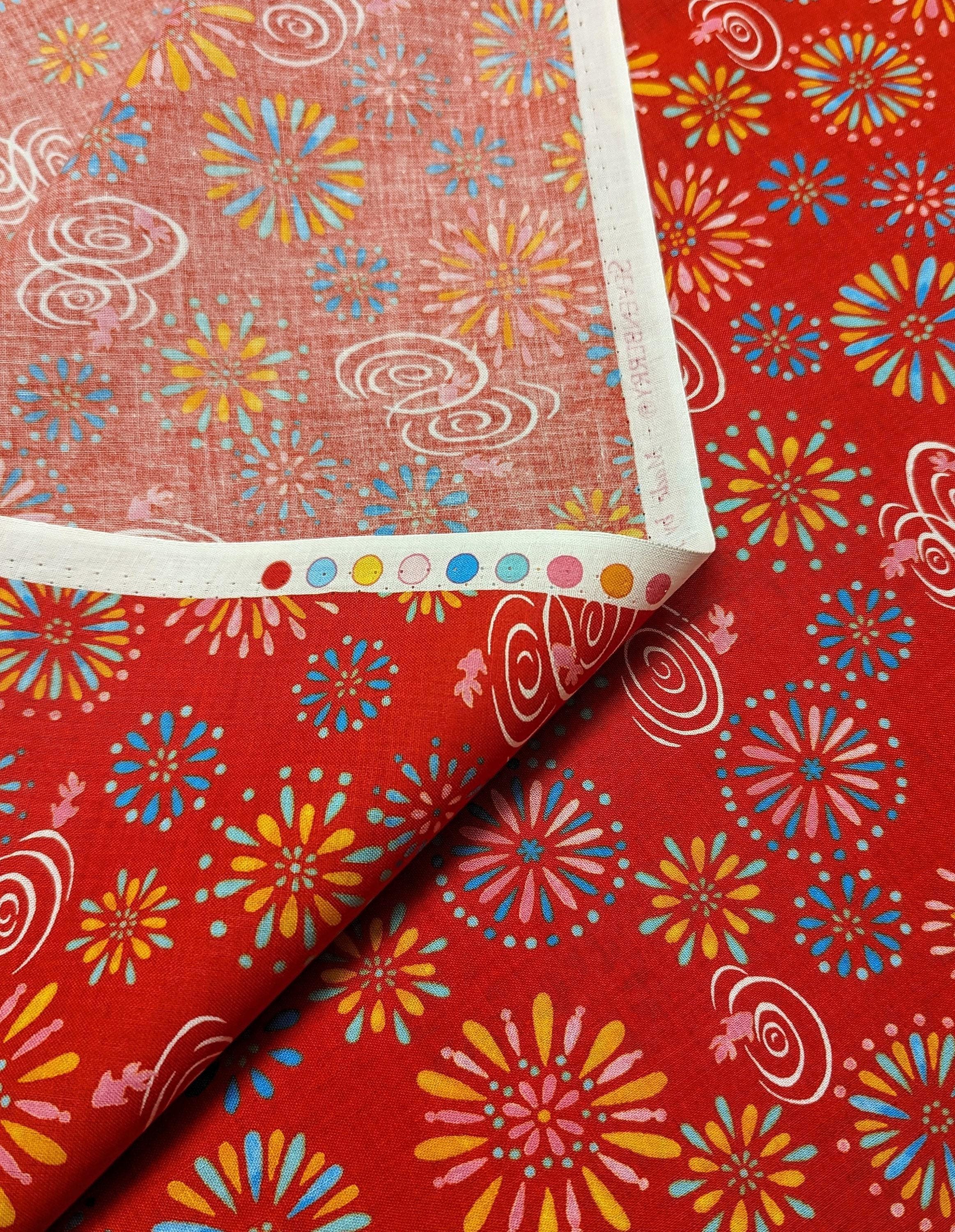 Sevenberry - Fireworks and Koi Cotton Fabric - Red