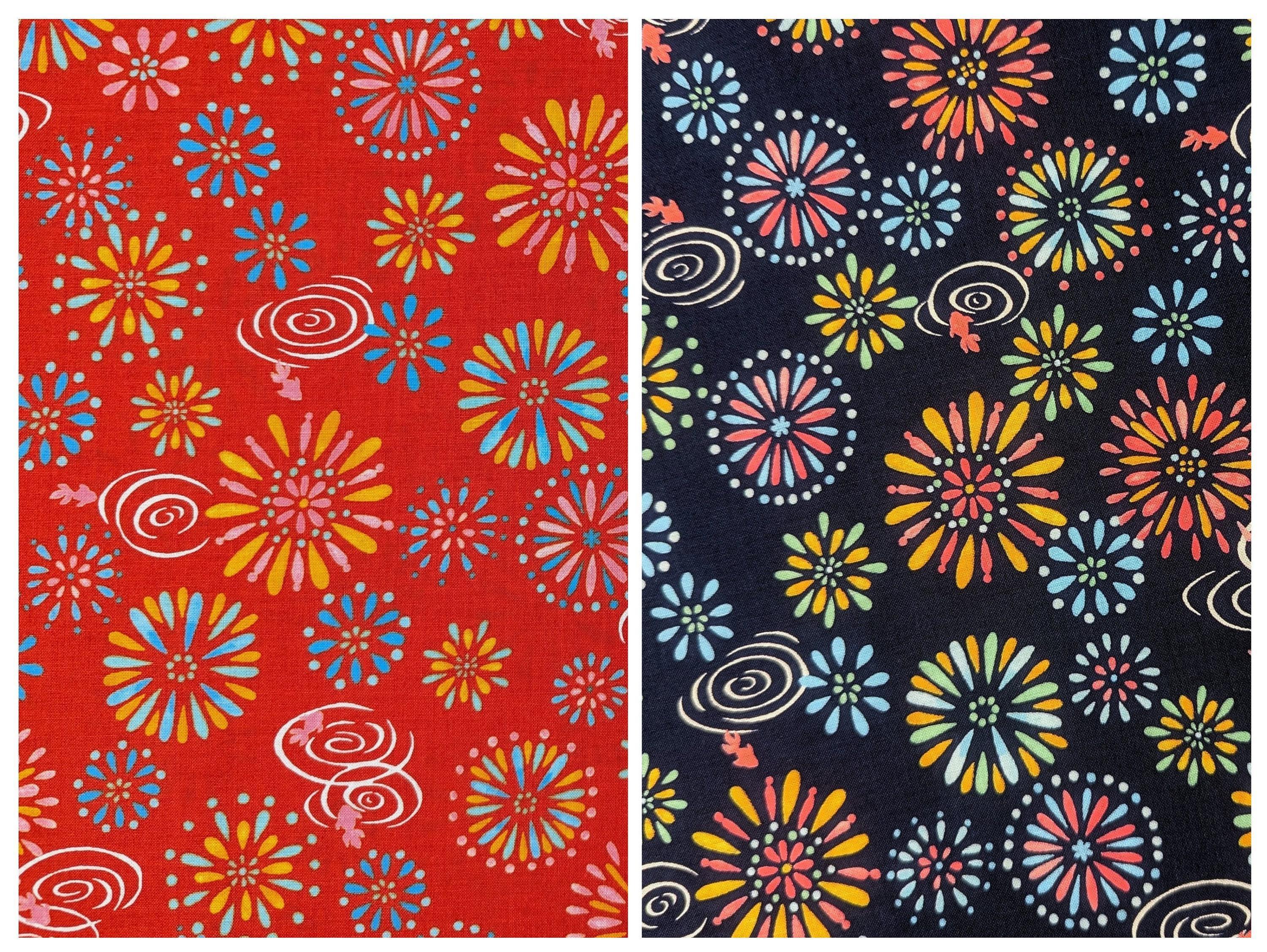 Sevenberry - Fireworks and Koi Cotton Fabric - Red