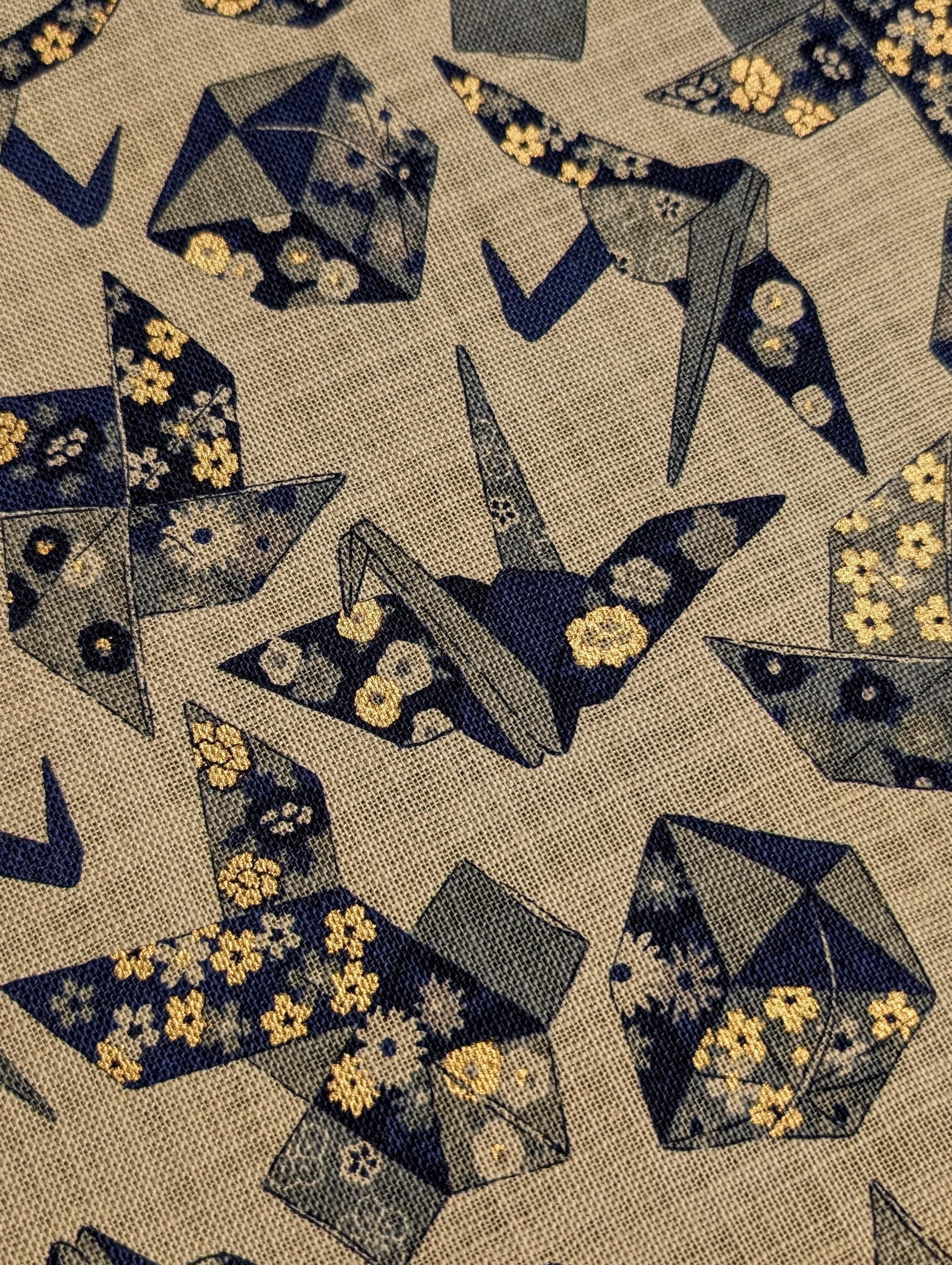 Sevenberry - Golden Origami Cotton Fabric - Beige and Blue