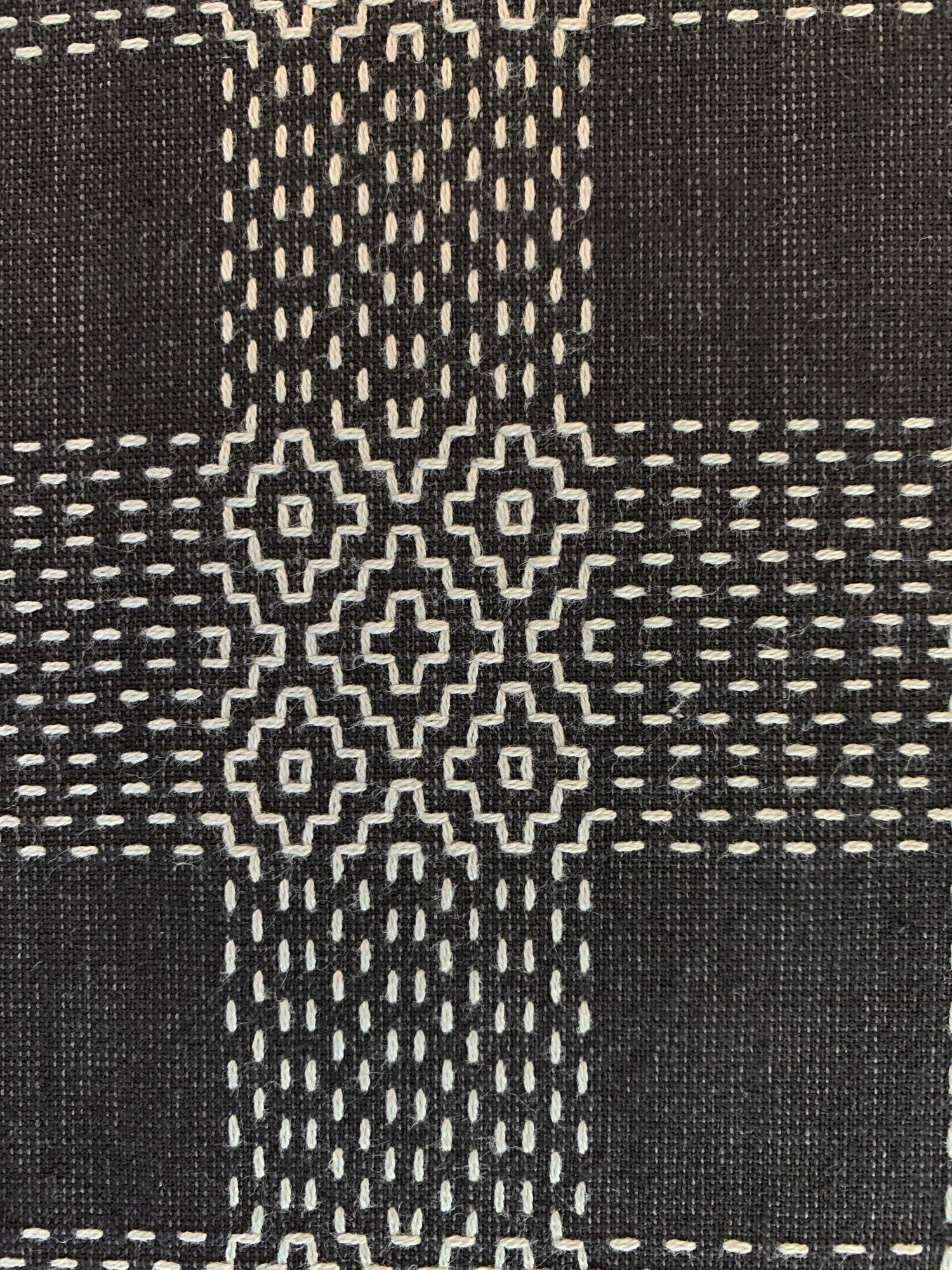 Olympus - Sashiko Sakizomemomen Fabric by the Yard - Black Gray