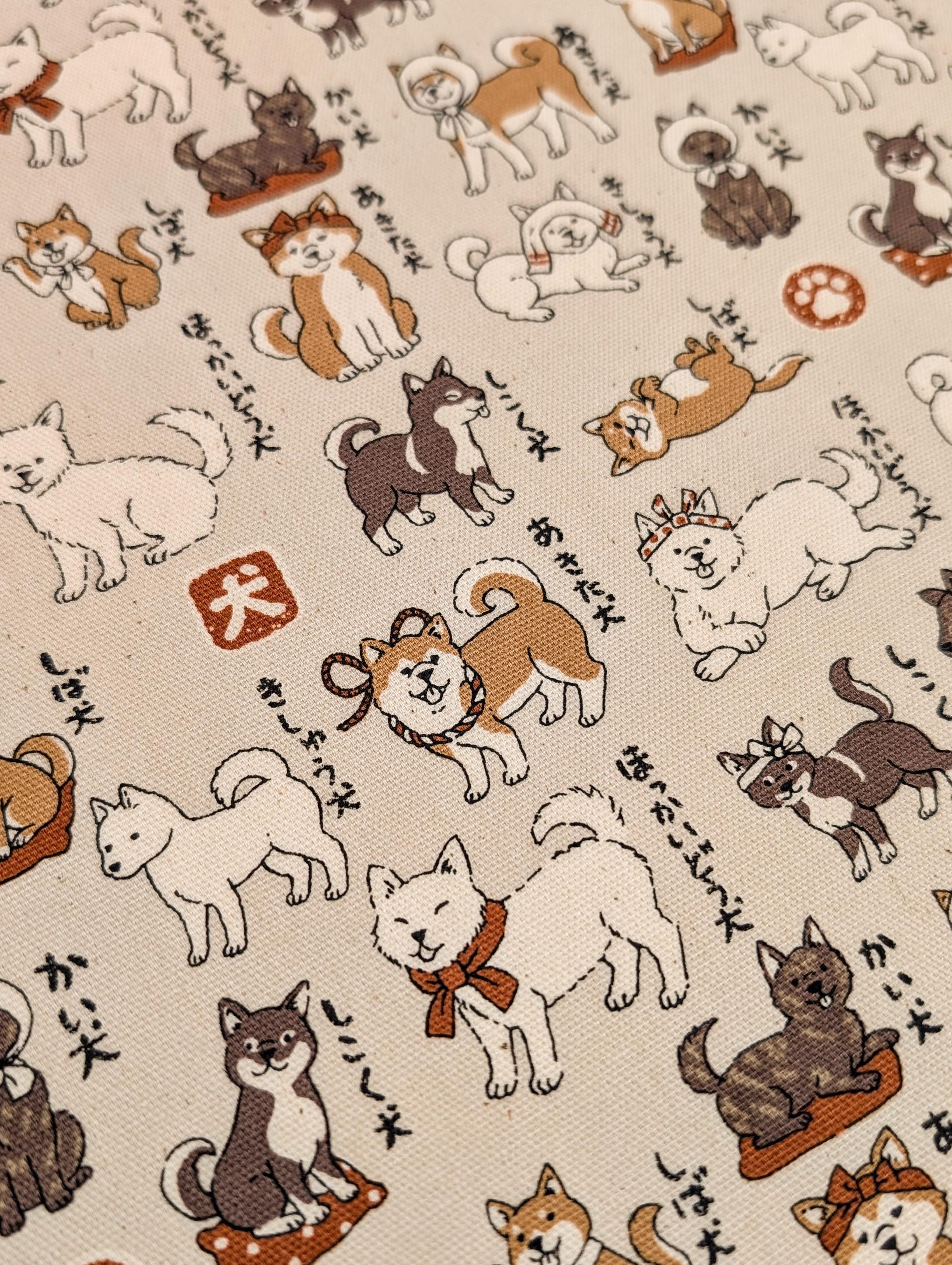 Kokka - Shiba Inu Trèfle Cotton Oxford - Beige