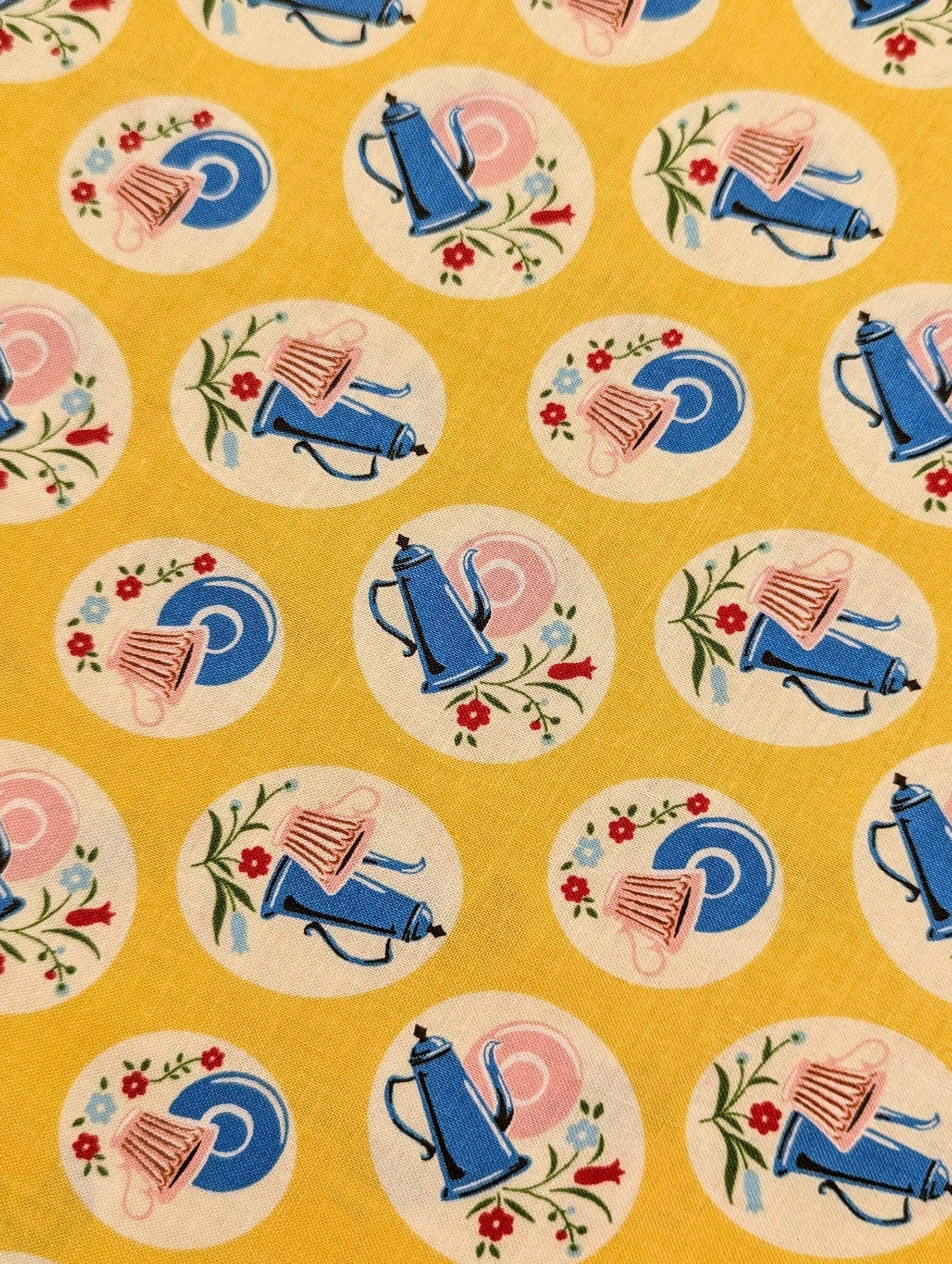 Kei - Tea Time and Flowers Cotton Fabric - Yellow