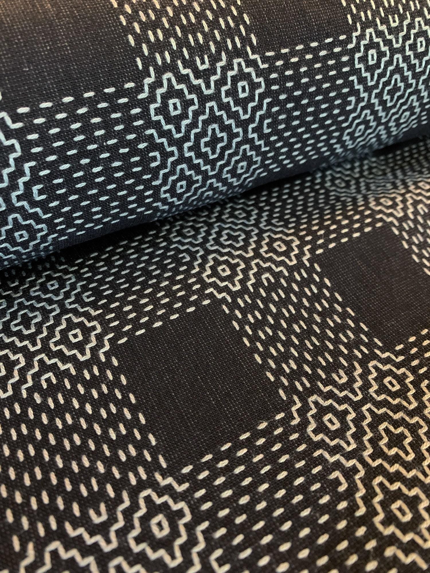 Olympus - Sashiko Sakizomemomen Fabric by the Yard - Black Gray