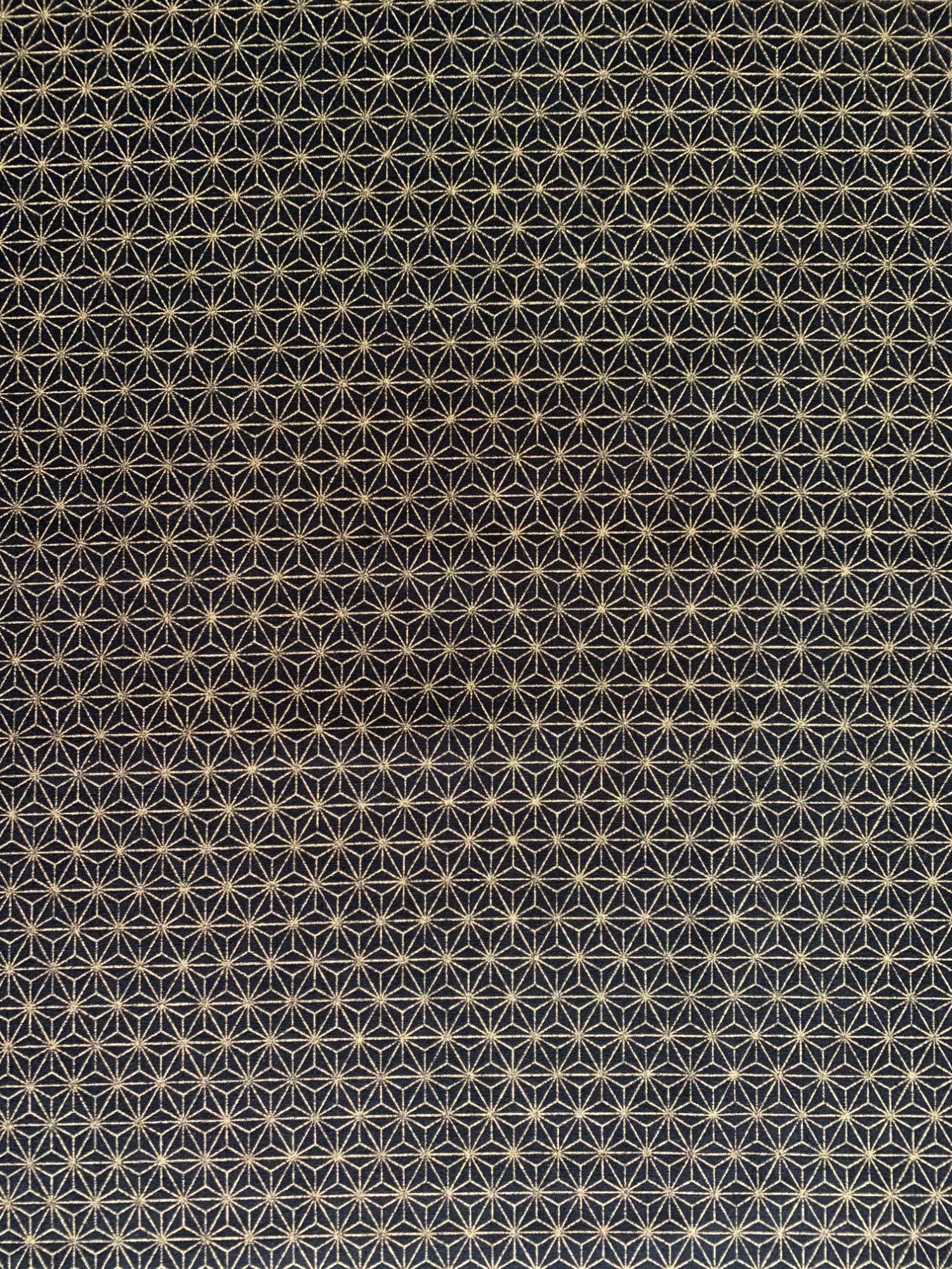 Sevenberry - Golden Asanoha Stars Cotton Fabric - Black