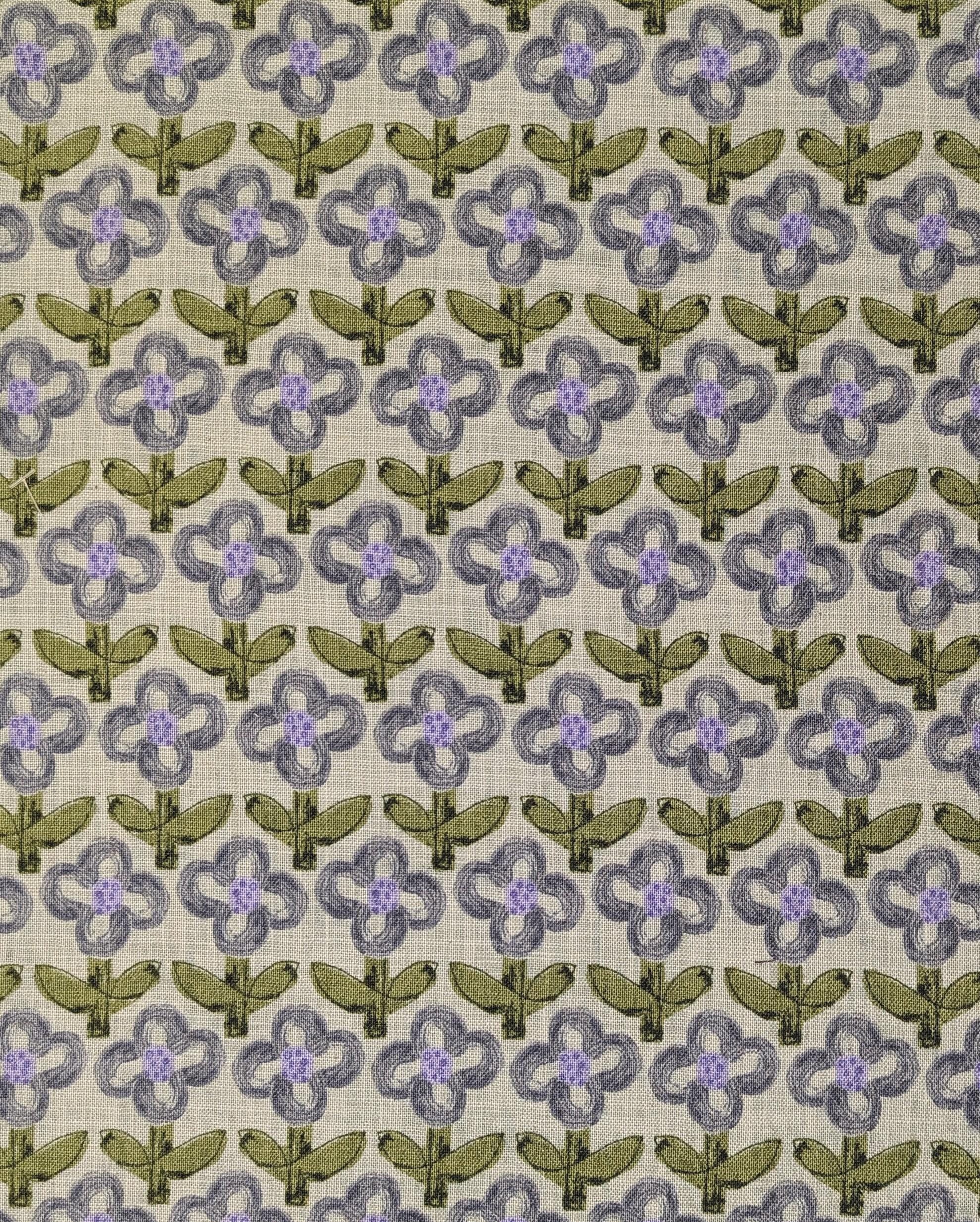 Sevenberry - NEW Standing Flowers rustic Weave Cotton Fabric - Blue and Green