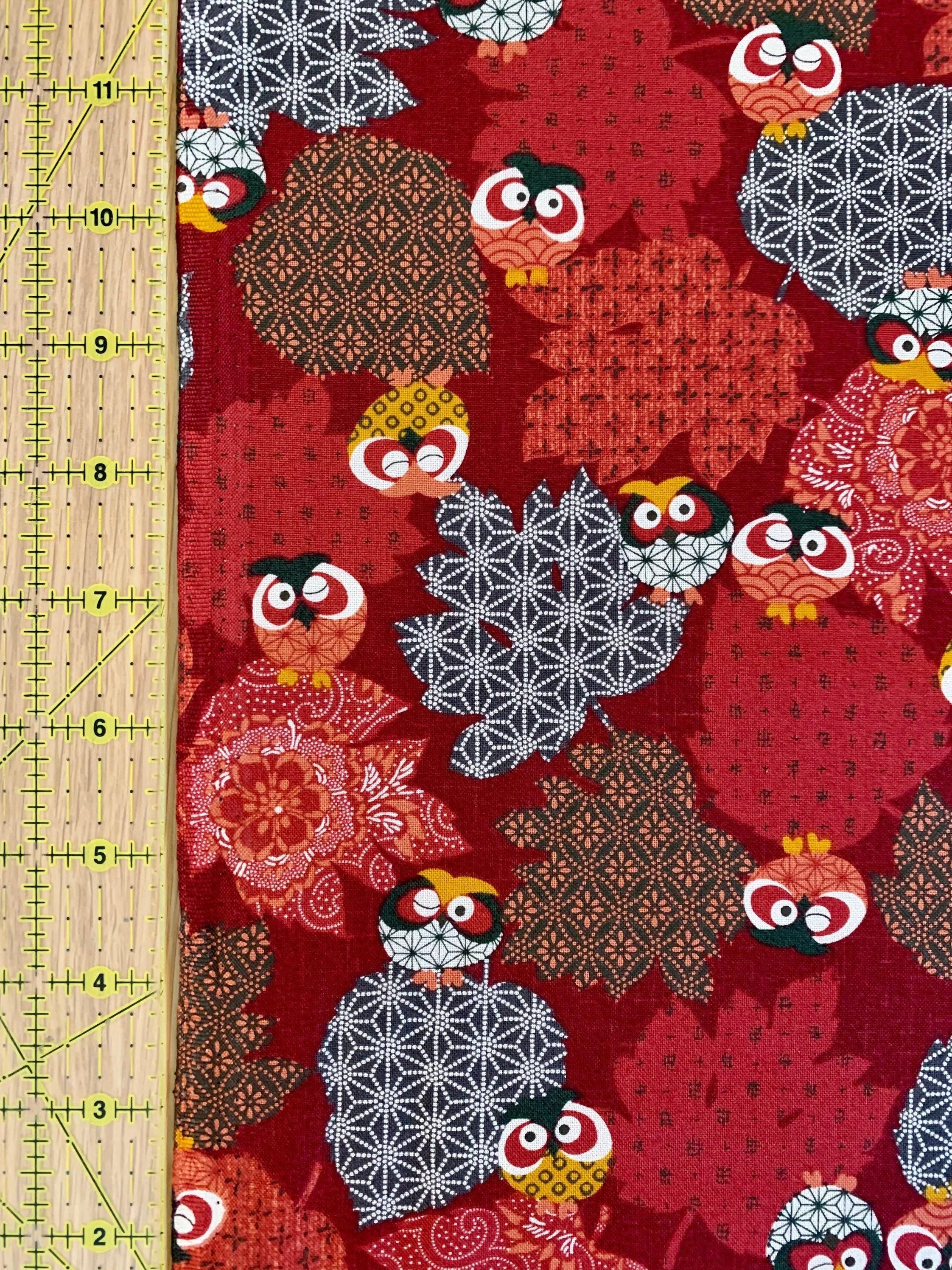 Orimono Imports - Owls and Leaves Cotton Fabric - Red