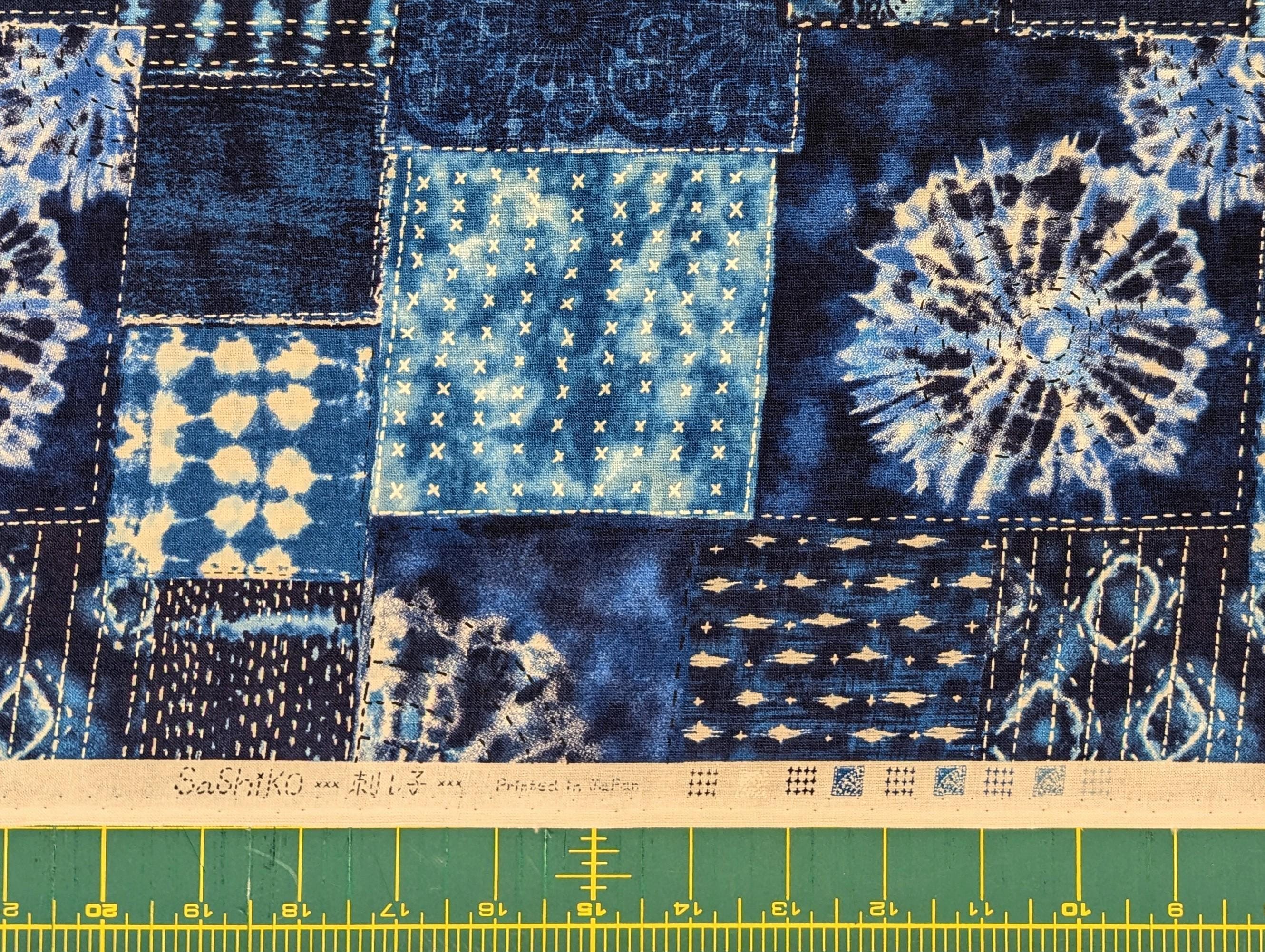 Senyo - Printed Shibori Sashiko Patchwork Cotton Fabric - Medium Blue