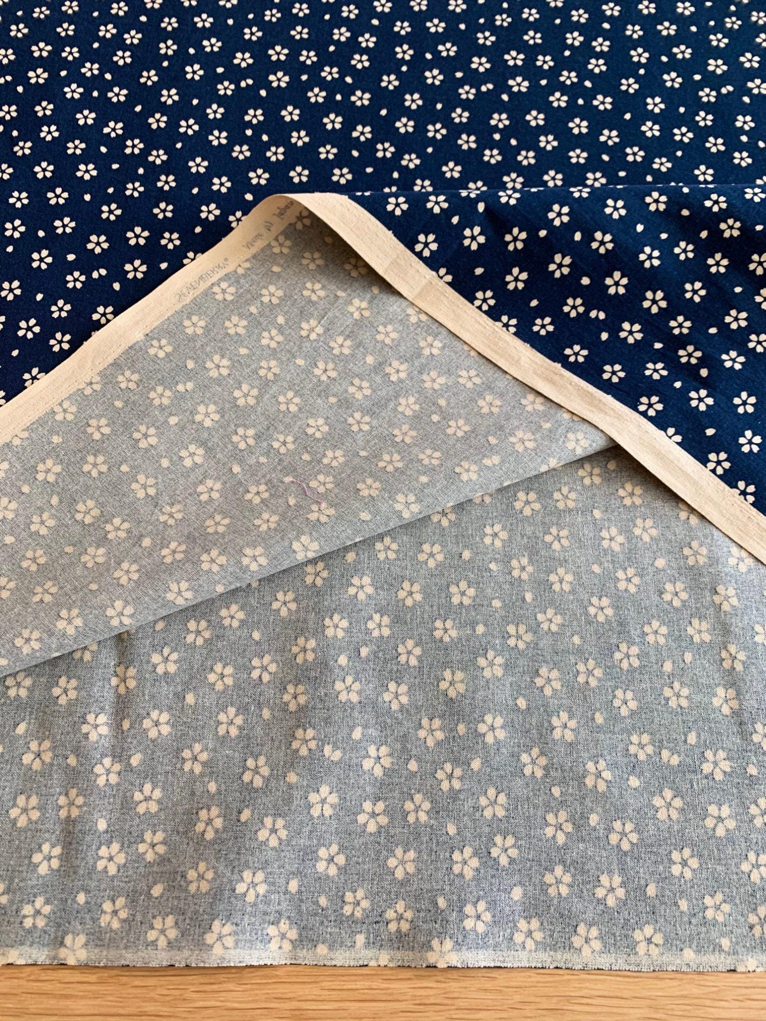 Sevenberry - Medium Cherry Blossom Cotton Fabric - Dark Blue