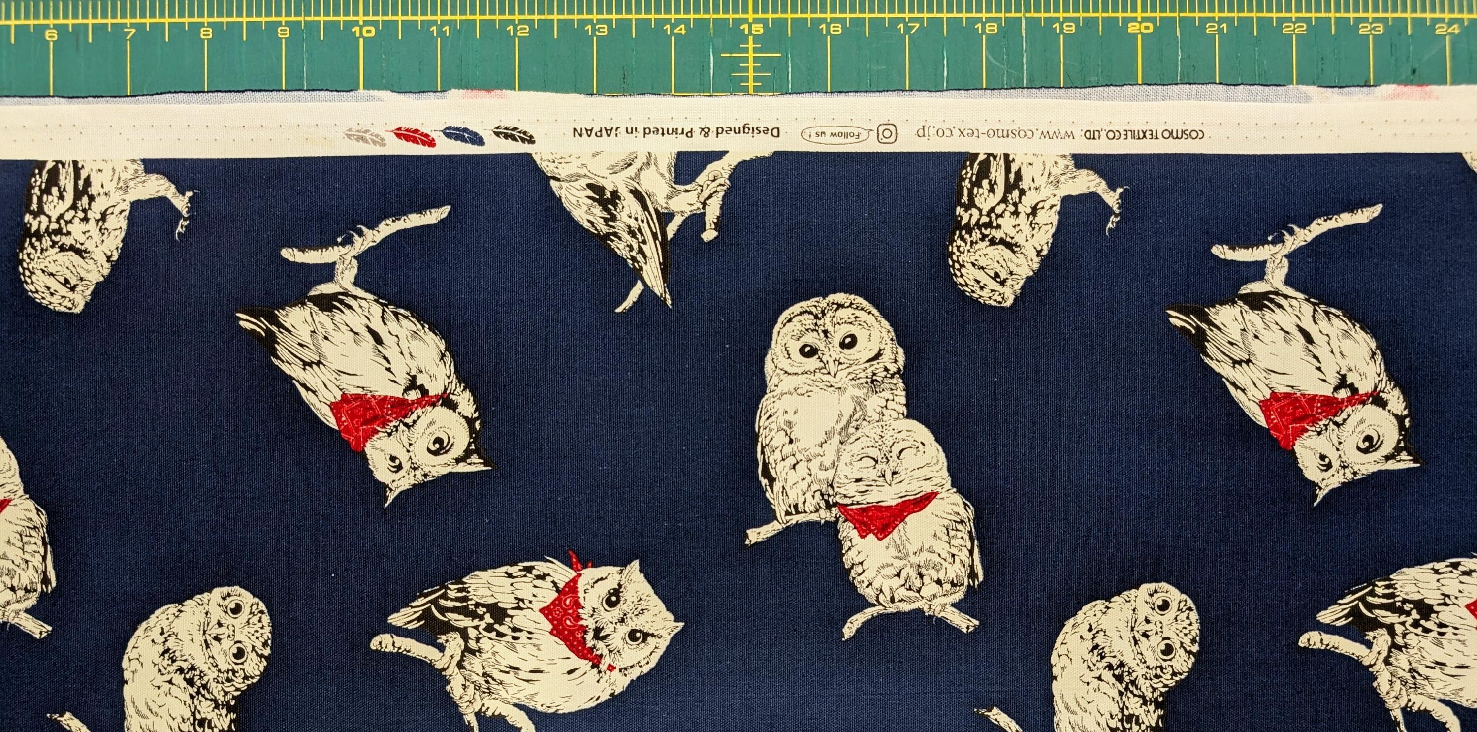 Cosmo - Owls in Bandanas Cotton Oxford - Navy Blue