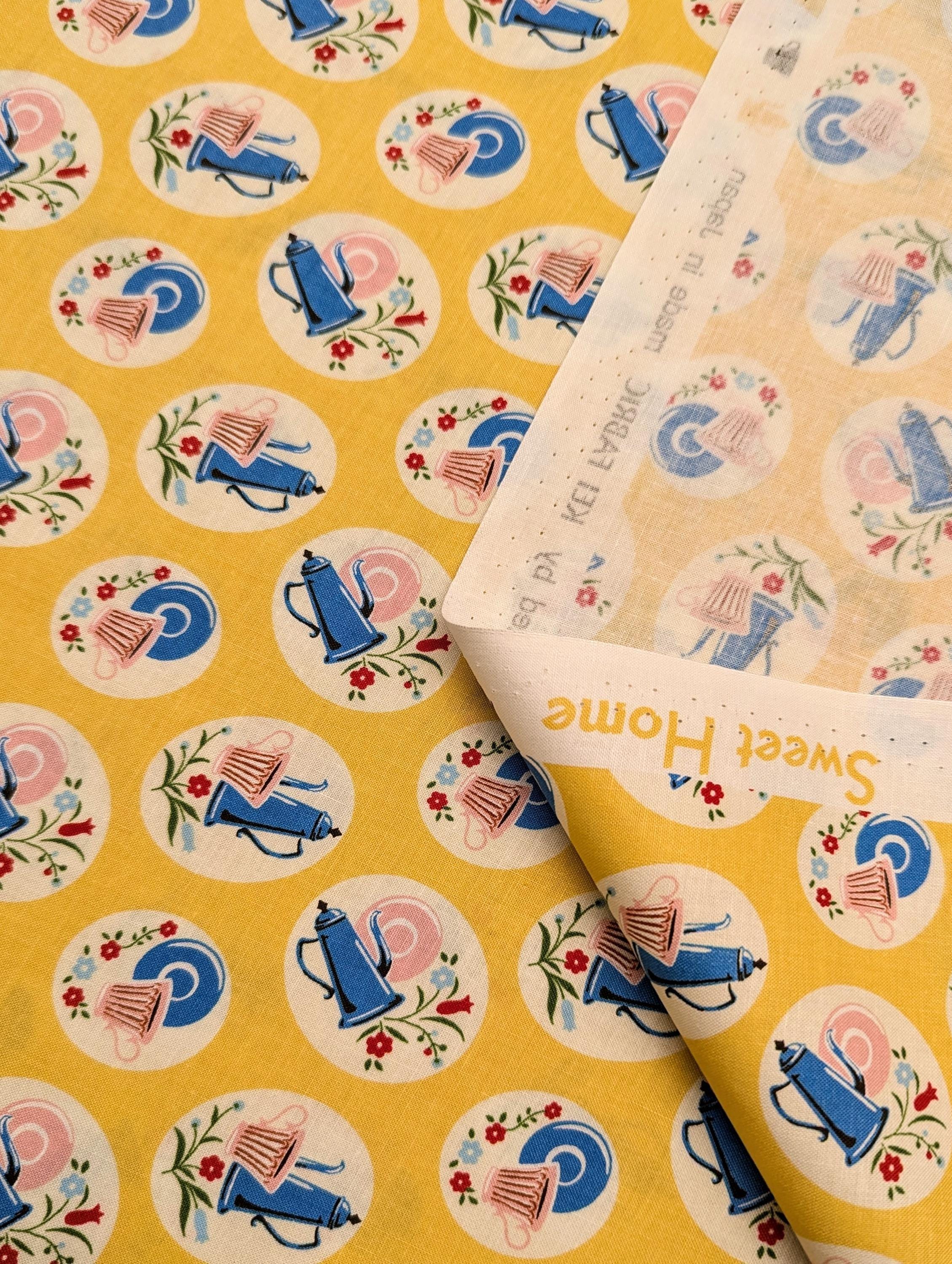 Kei - Tea Time and Flowers Cotton Fabric - Yellow