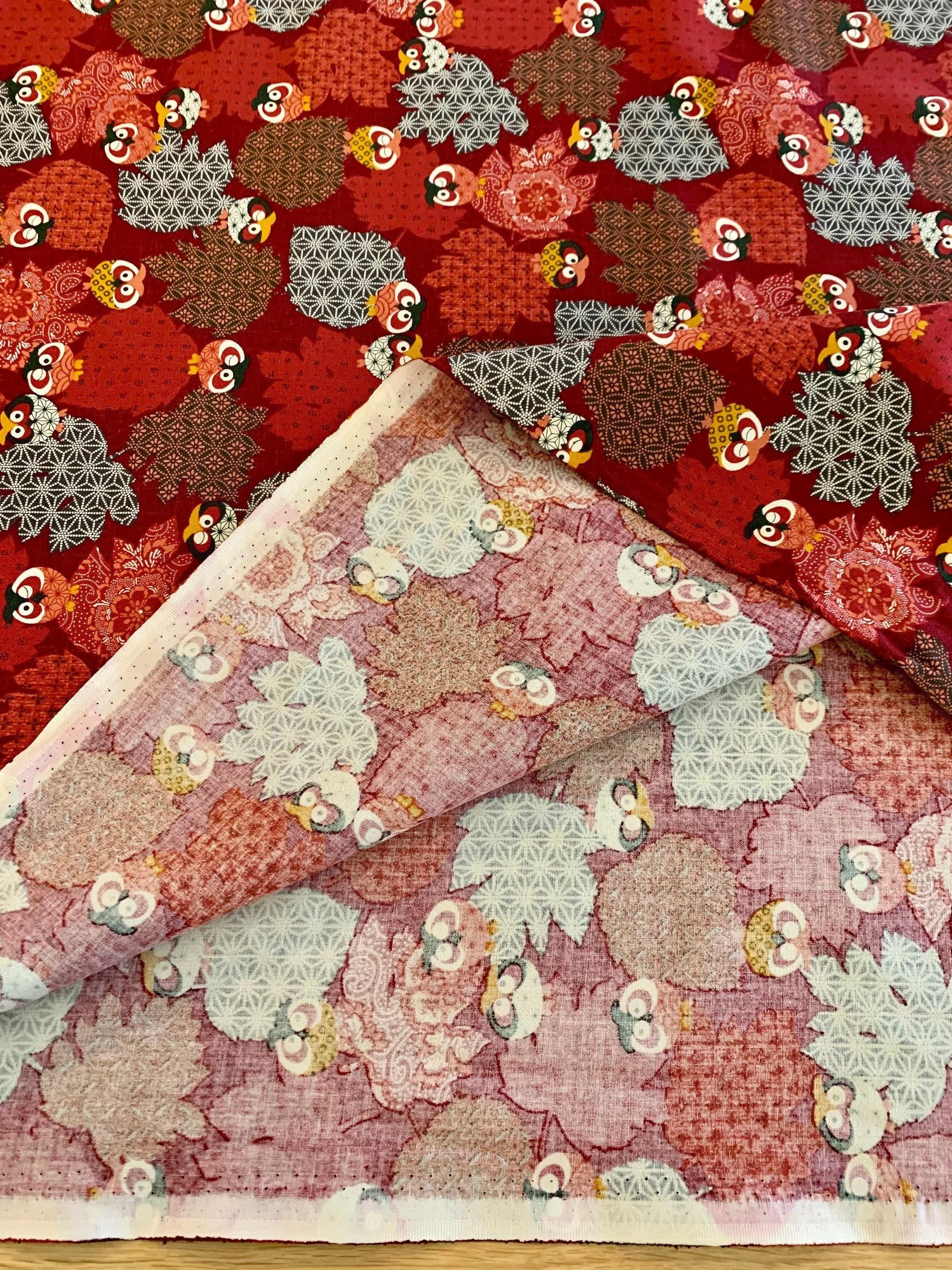 Orimono Imports - Owls and Leaves Cotton Fabric - Red