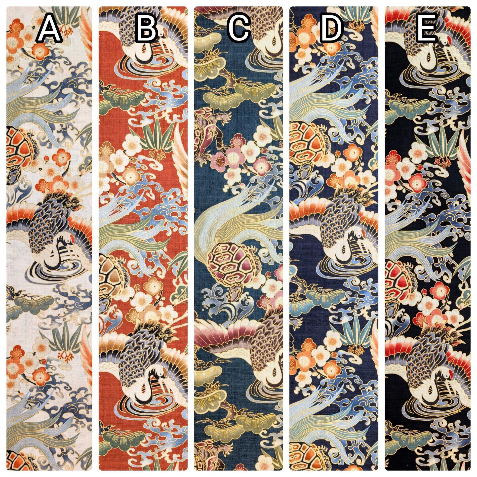 NEW Golden Crane & Minogame Hokkoh Japanese cotton dobby fabric 1025-100-5 D dark navy