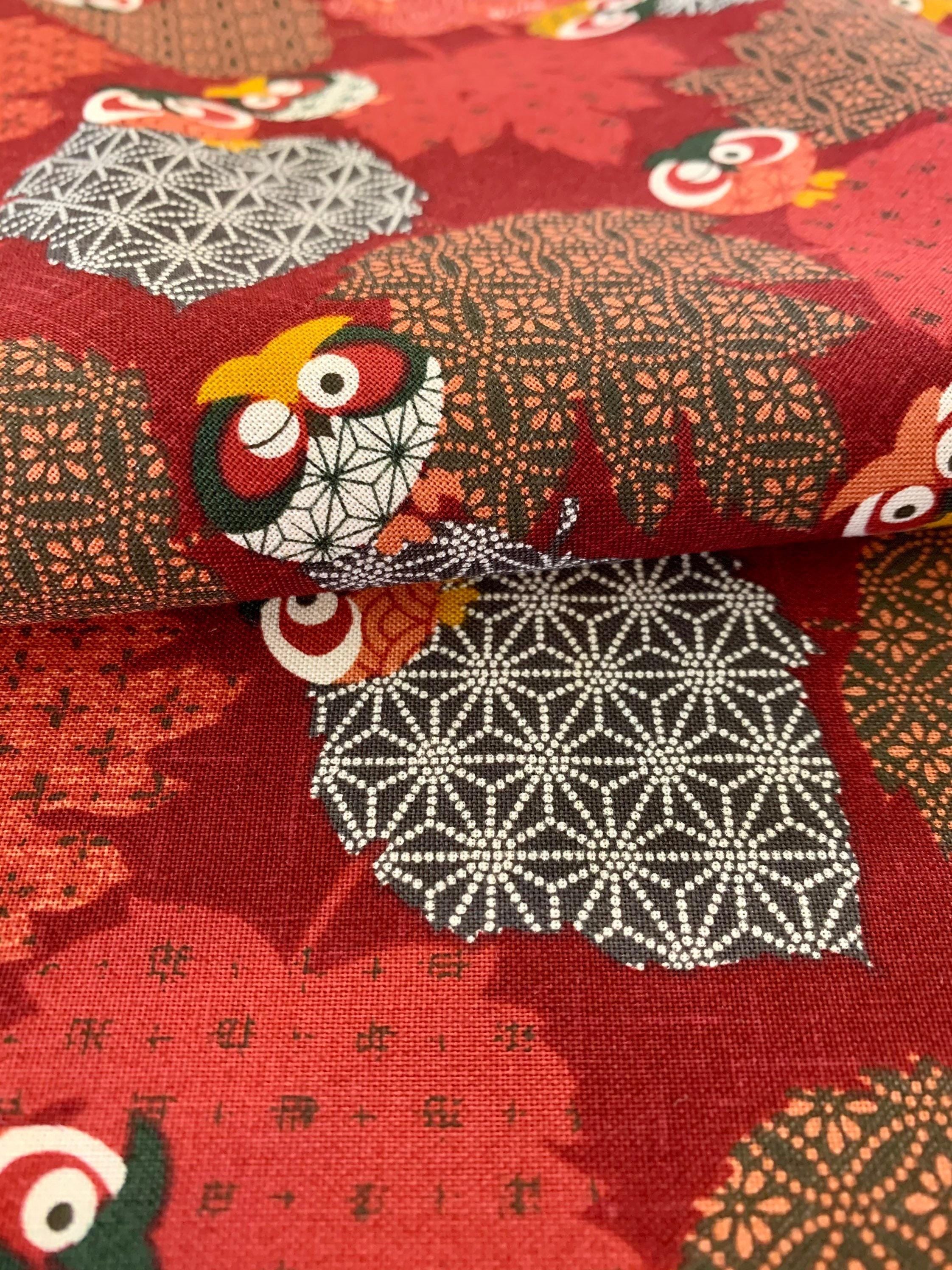 Orimono Imports - Owls and Leaves Cotton Fabric - Red