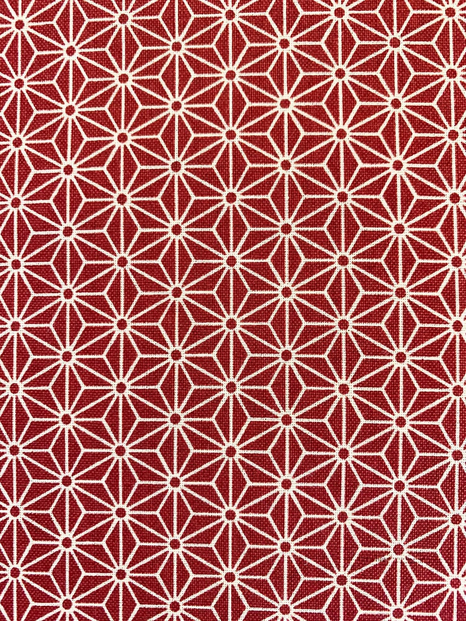 Sevenberry - Small Asanoha Stars in Beige on Red Cotton Fabric - Beige Red